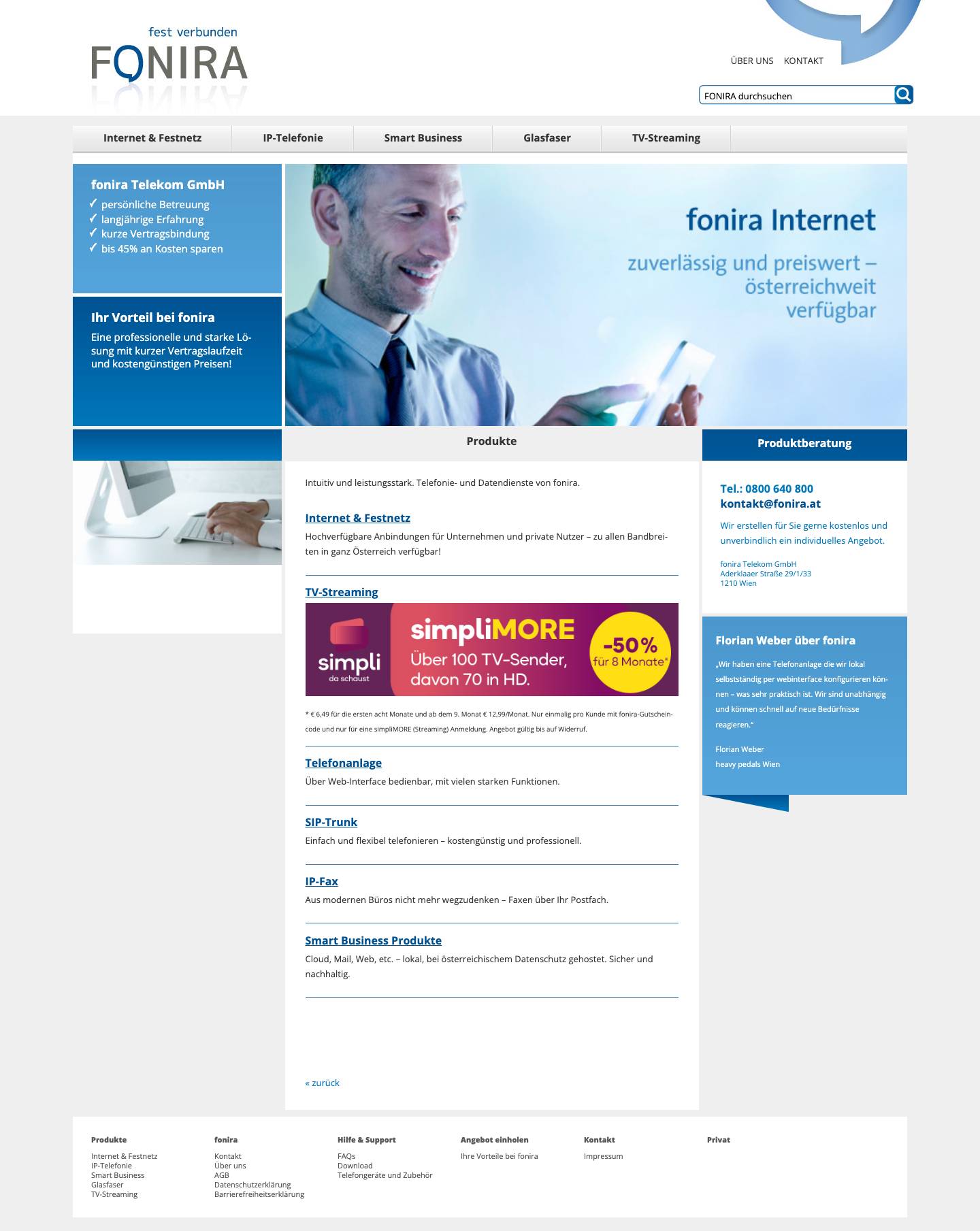 fonira versorgt Unternehmen und private Nutzer mit professionellen und leistungsstarken Telefonie- und Datendiensten - Full Screenshot