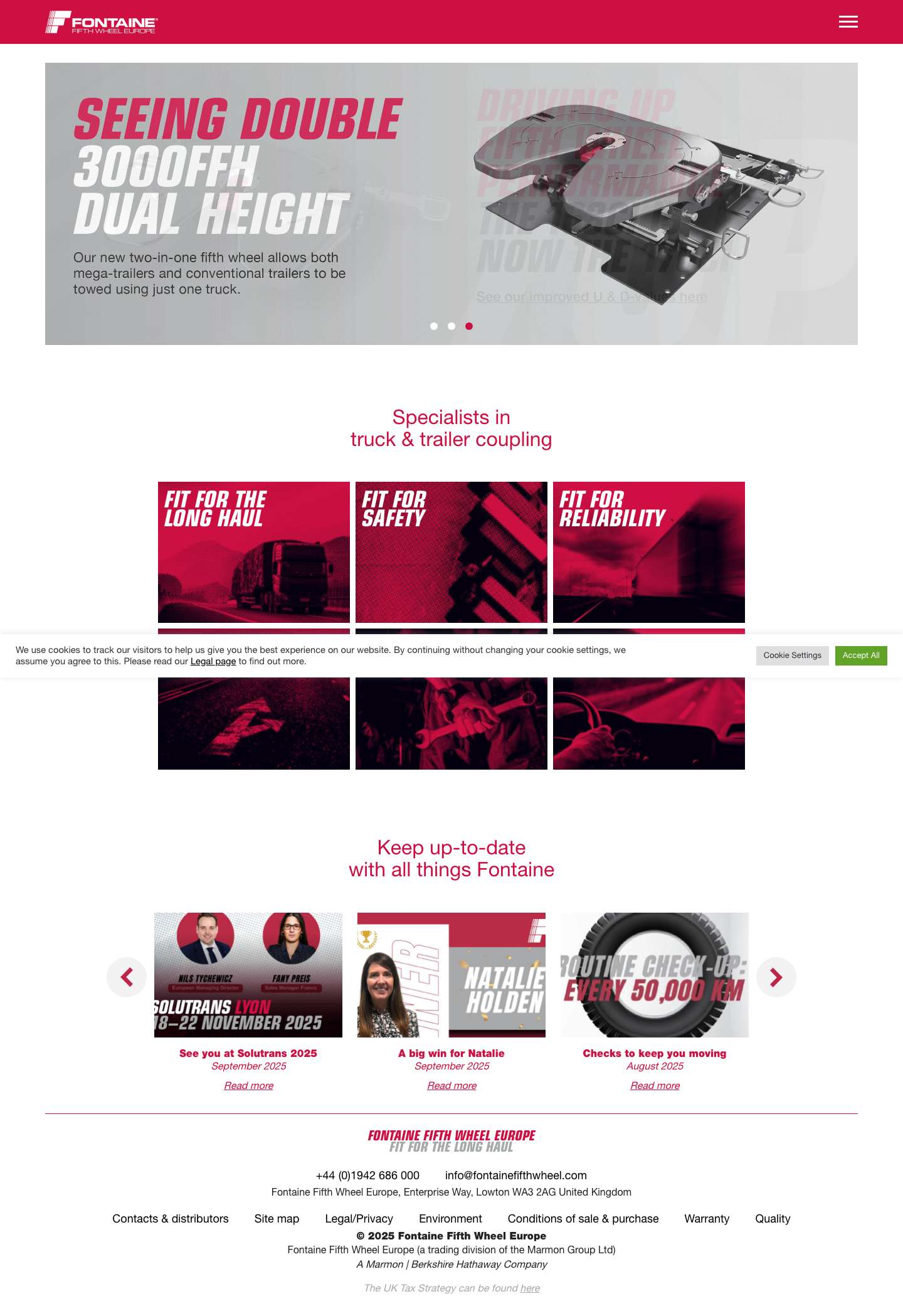 Fontaine Fifth Wheel Europe | Truck & trailer coupling specialists - Full Screenshot