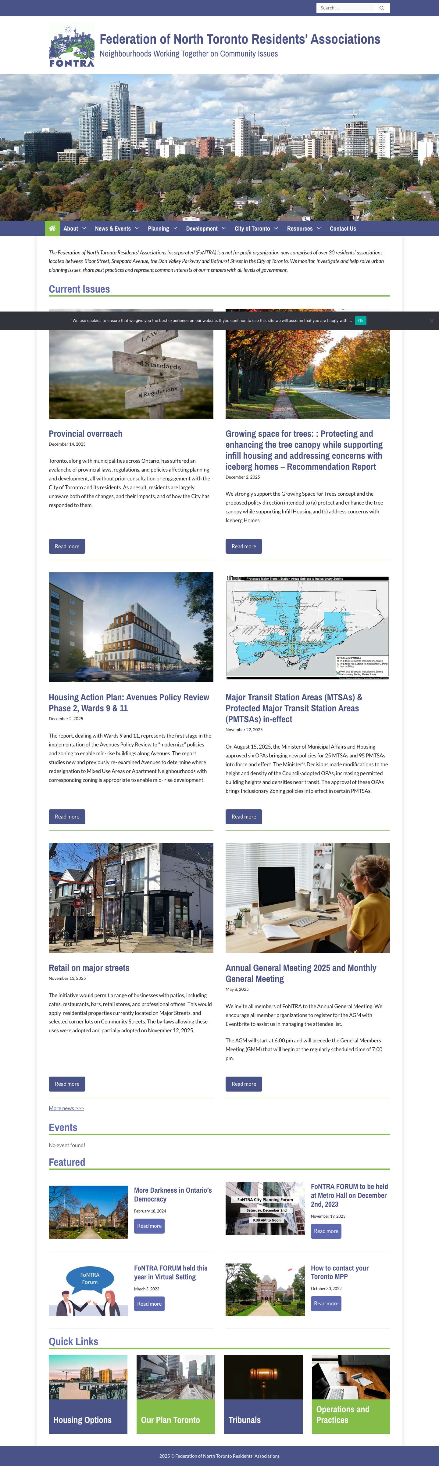 Federation of North Toronto Residents' Associations – Neighbourhoods Working Together on Community Issues - Full Screenshot