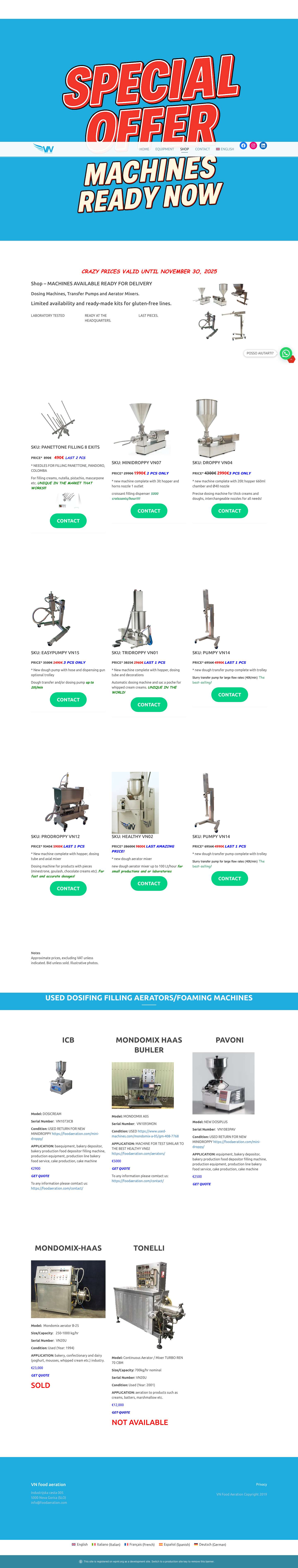 SHOP - VN food aeration, depositors, pumps, aerators, cake machinesJoinchat - Full Screenshot