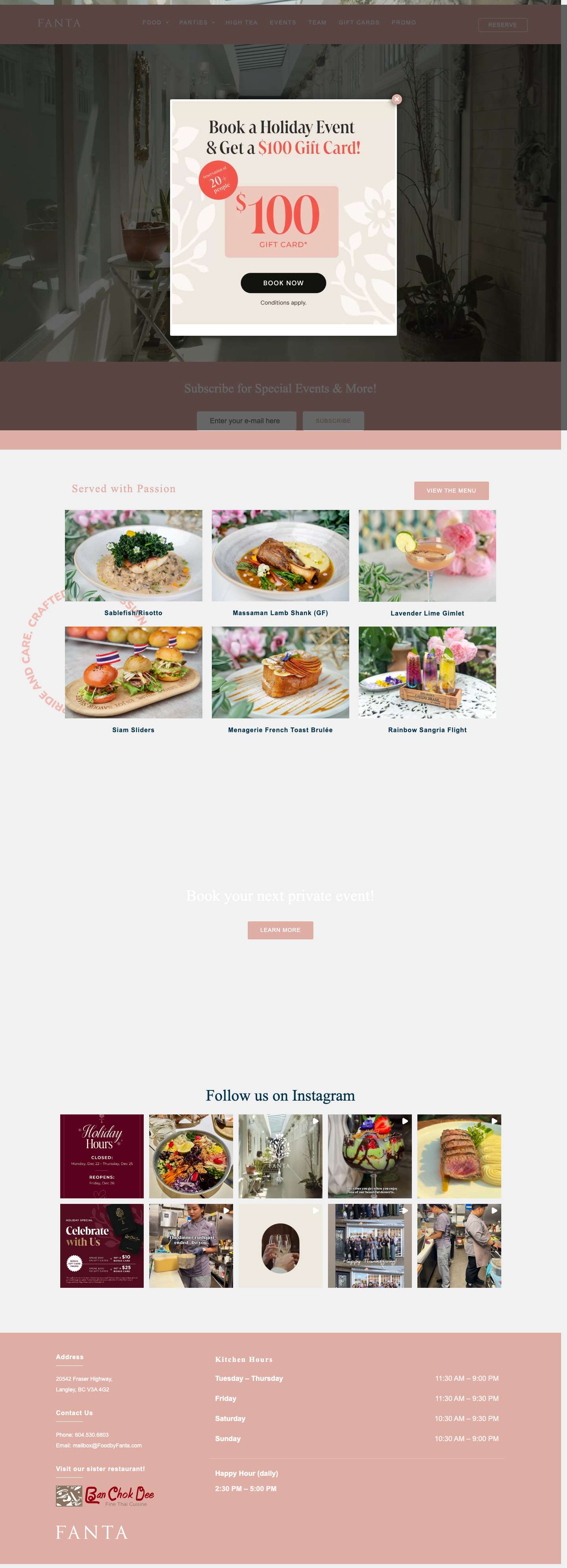 Modern Thai Restaurant in Langley BC | Food by Fanta - Full Screenshot