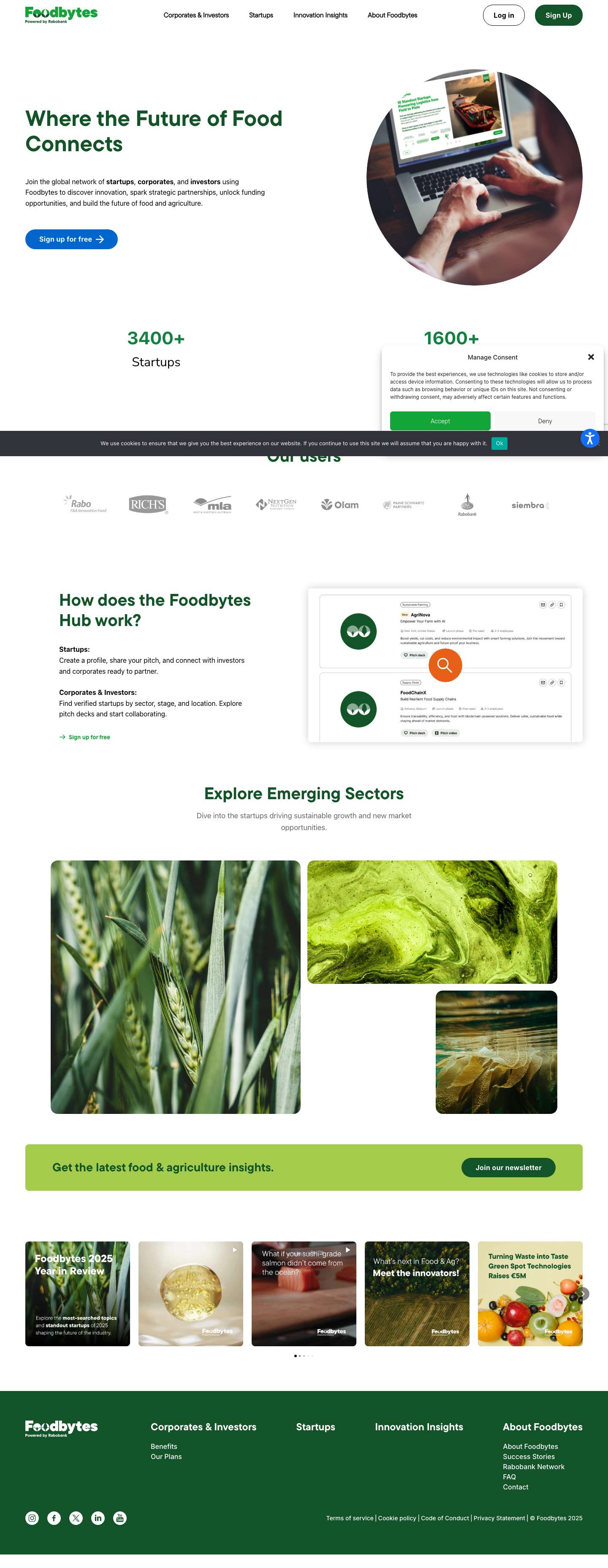 Connecting F&A Startups, Corporates & Investors | Foodbytes HubDiscover - Full Screenshot