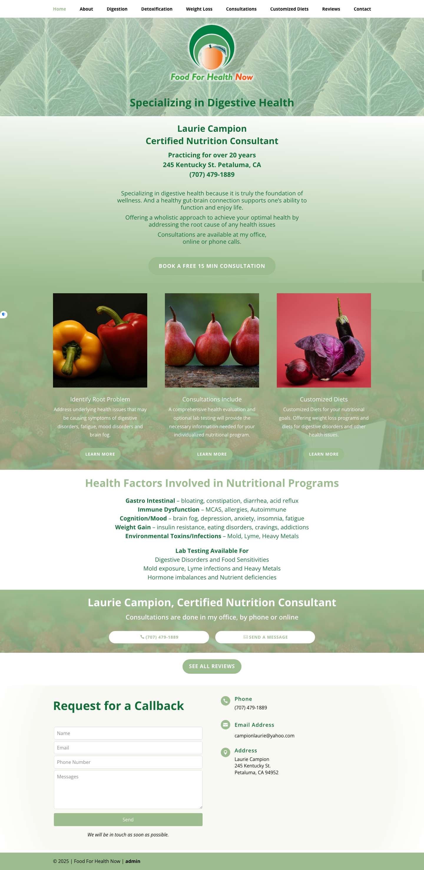Food For Health Now - Certified Nutrition Consultant - Laurie Campion - Full Screenshot