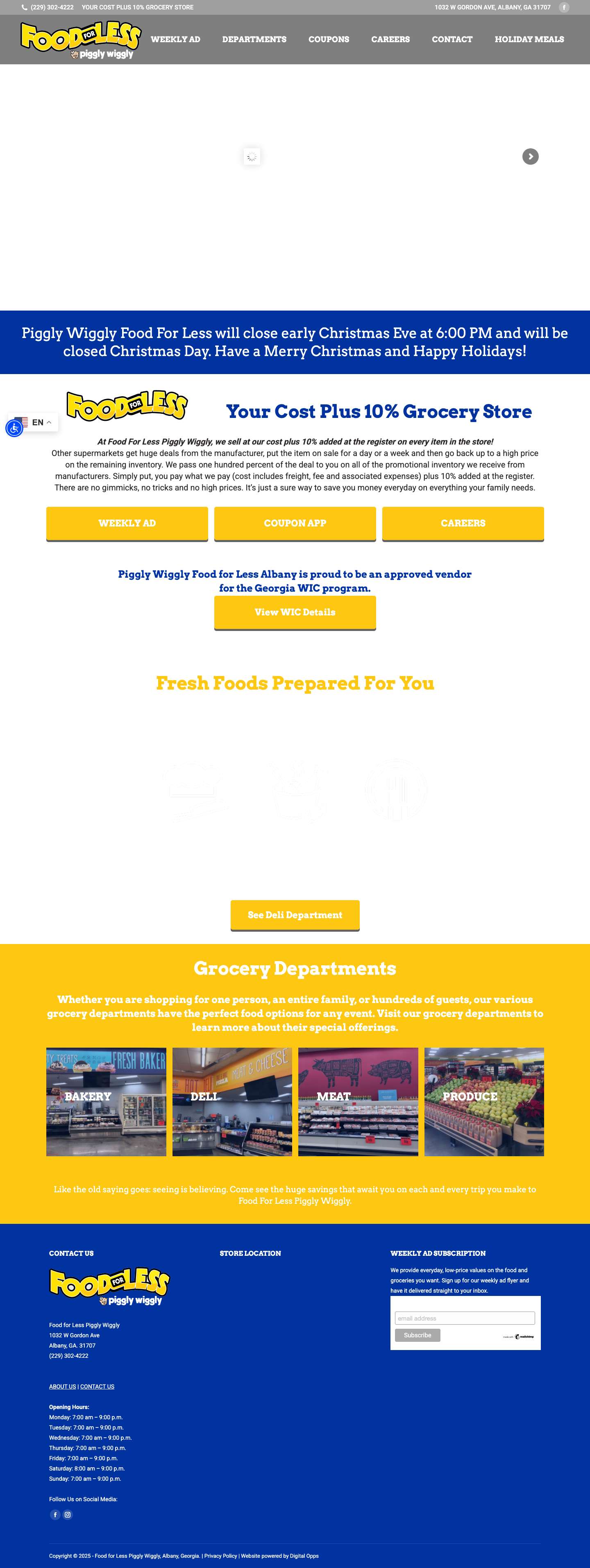 Food For Less Piggly Wiggly – Albany, Georgia – Cost Plus 10% Discount Grocery Store - Full Screenshot