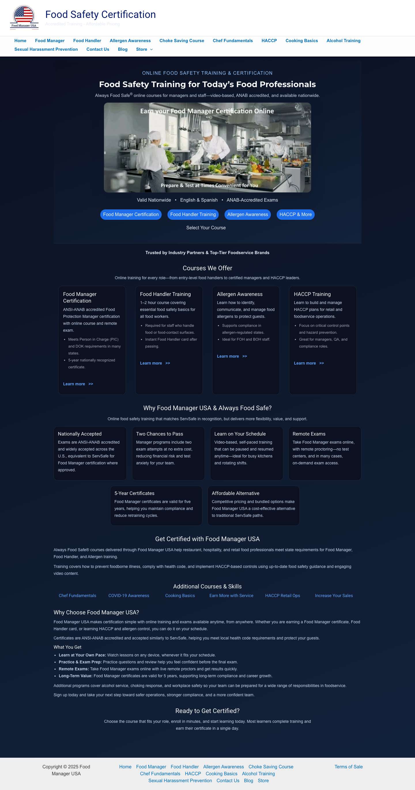 Food Manager Certification | Food Safety Certification - Full Screenshot