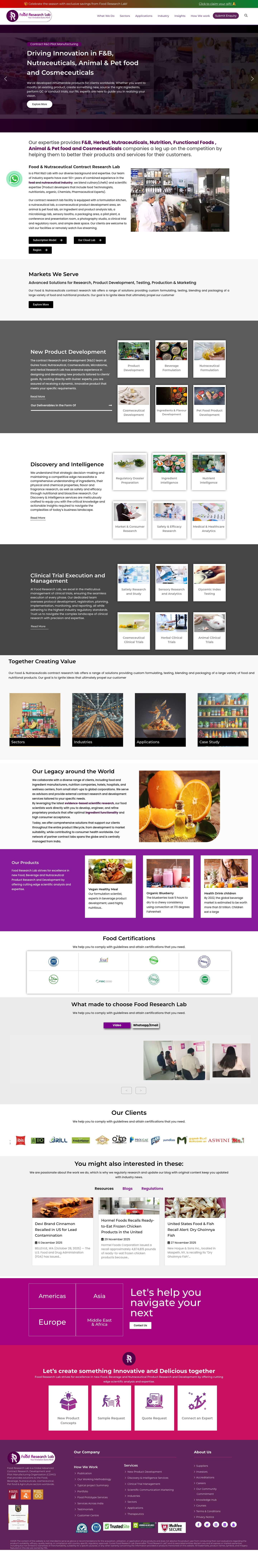 Food, Beverages & Nutraceutical Contract R&D Services in Food Research Lab - Full Screenshot
