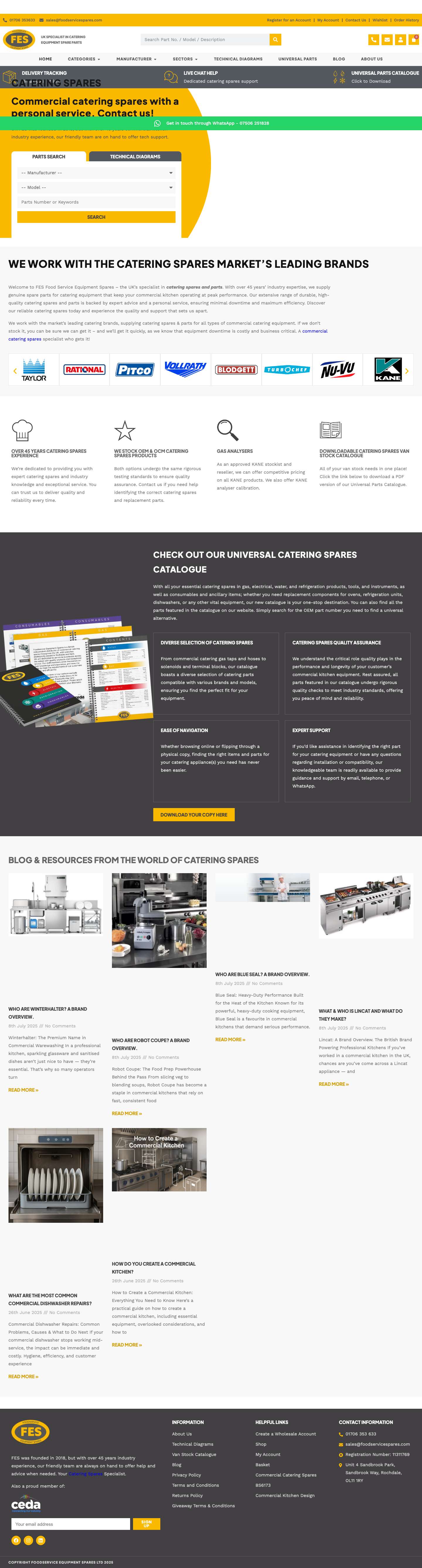 Catering Spares & Parts - Foodservice Equipment Spares FES - Full Screenshot