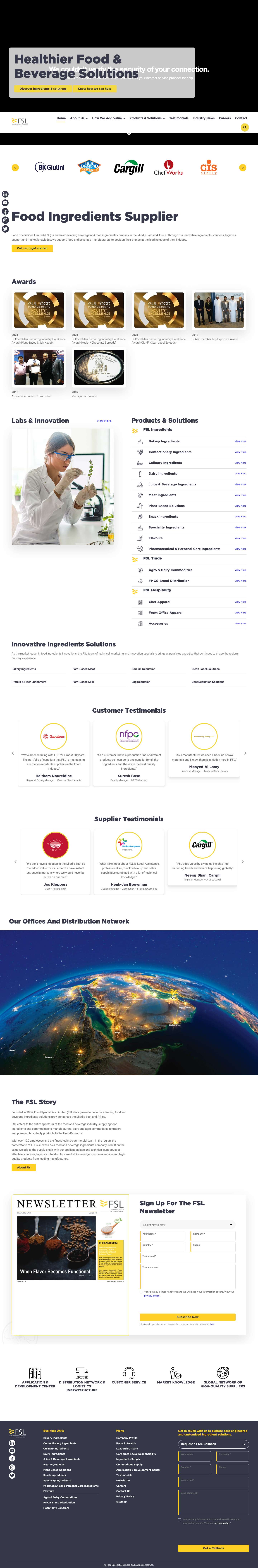 Food & Beverage Ingredients Supplier in The UAE | FSL - Full Screenshot