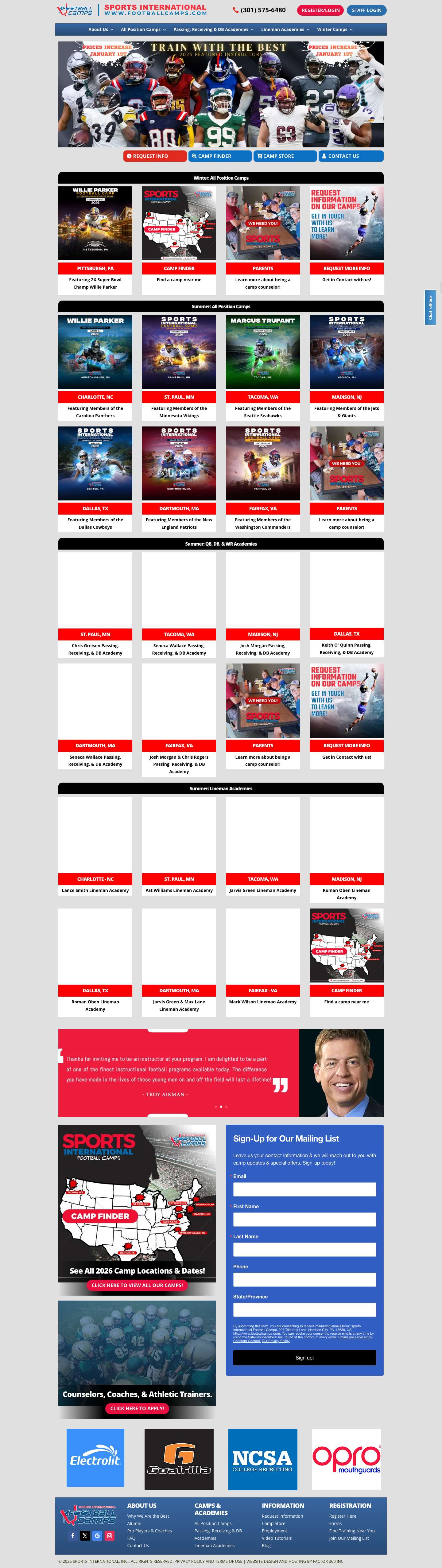 Youth & High School Football Camps featuring NFL players & College Coaches - Full Screenshot