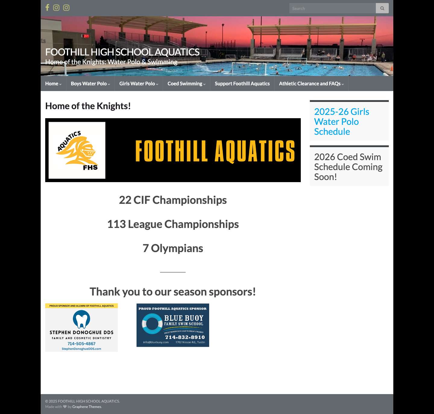 FOOTHILL HIGH SCHOOL AQUATICS – Home of the Knights: Water Polo & Swimming - Full Screenshot