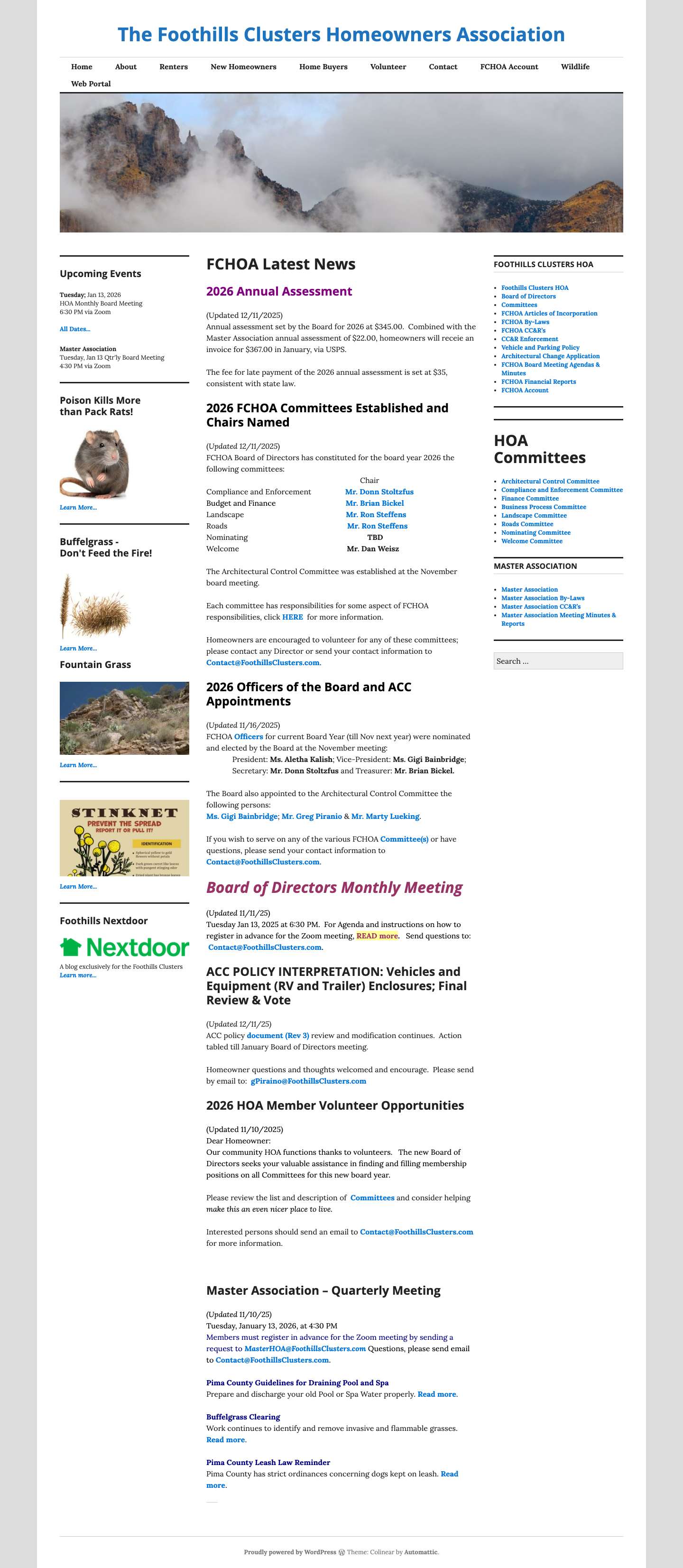 The Foothills Clusters Homeowners Association - Full Screenshot