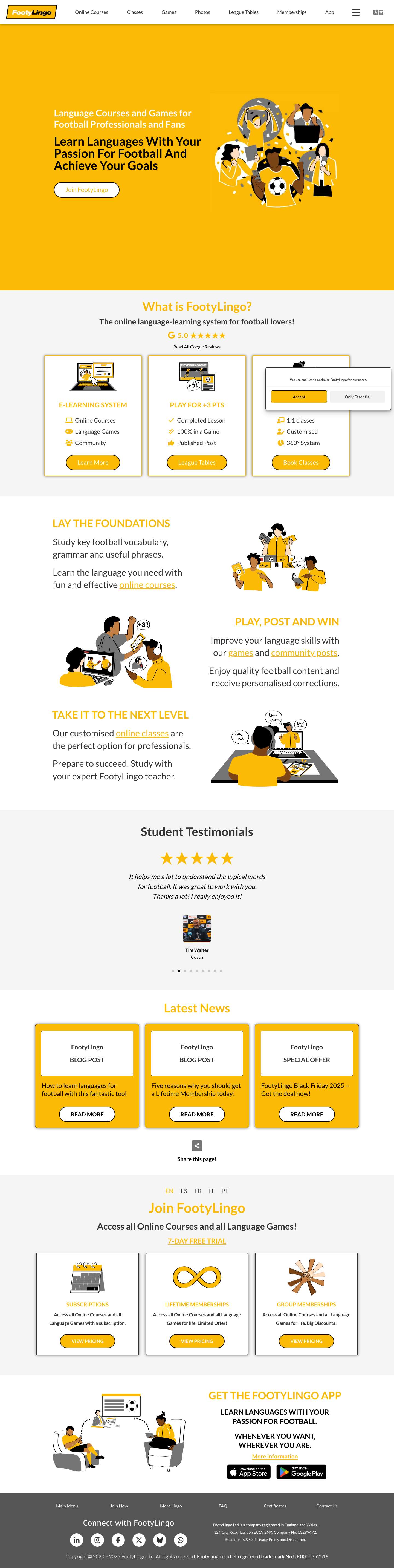 FootyLingo | Online Language Courses and Games for Football - Full Screenshot