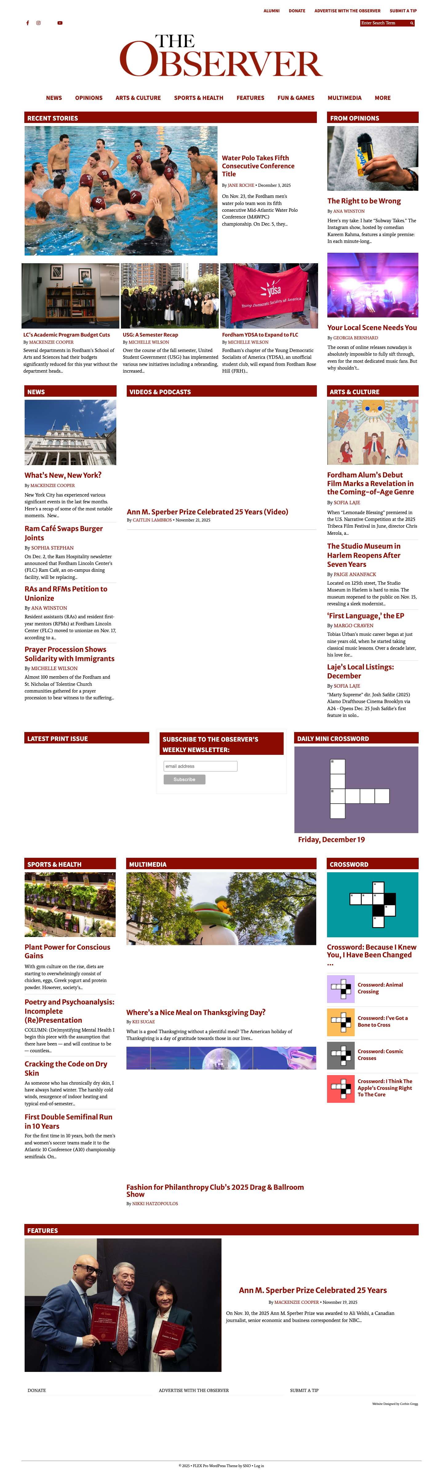 The Observer - The Student Voice of Fordham Lincoln Center - Full Screenshot