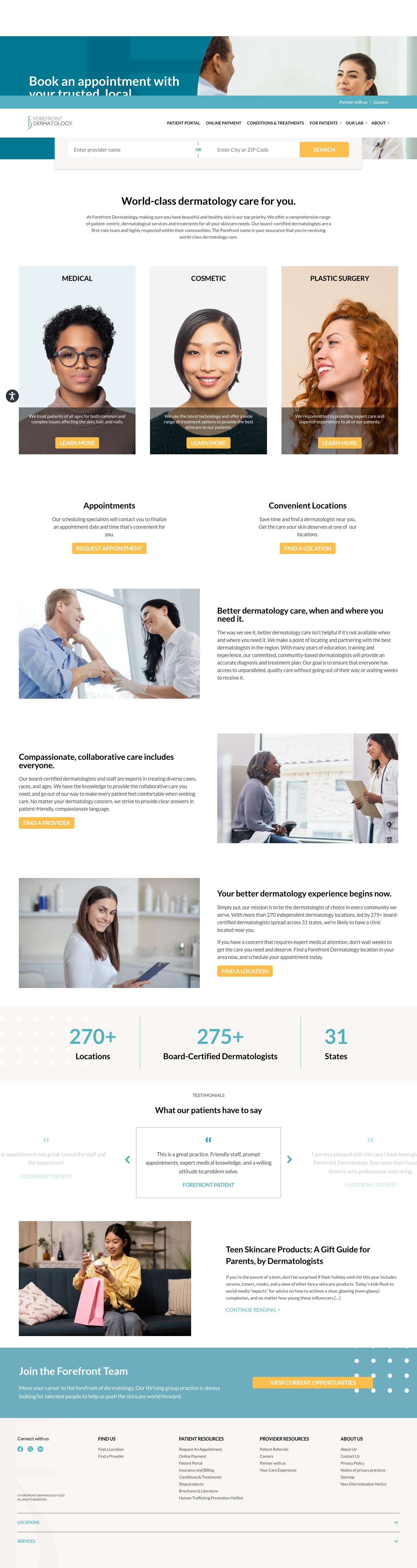 Looking For A Dermatologist? - Book An Appointment with Forefront Dermatology Today - Full Screenshot