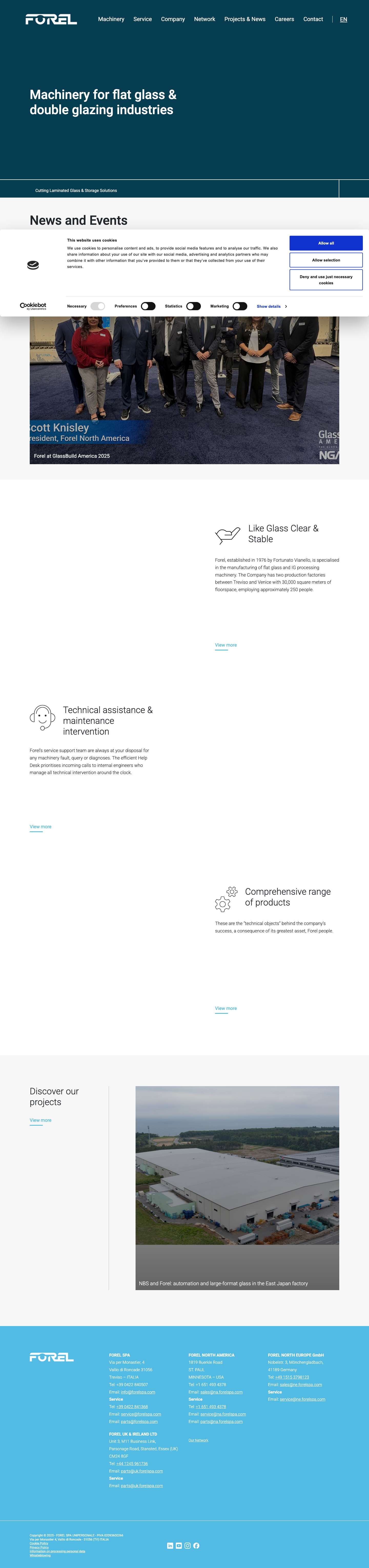 FOREL - Manufacturer for flat glass and double glazing machinery - Full Screenshot