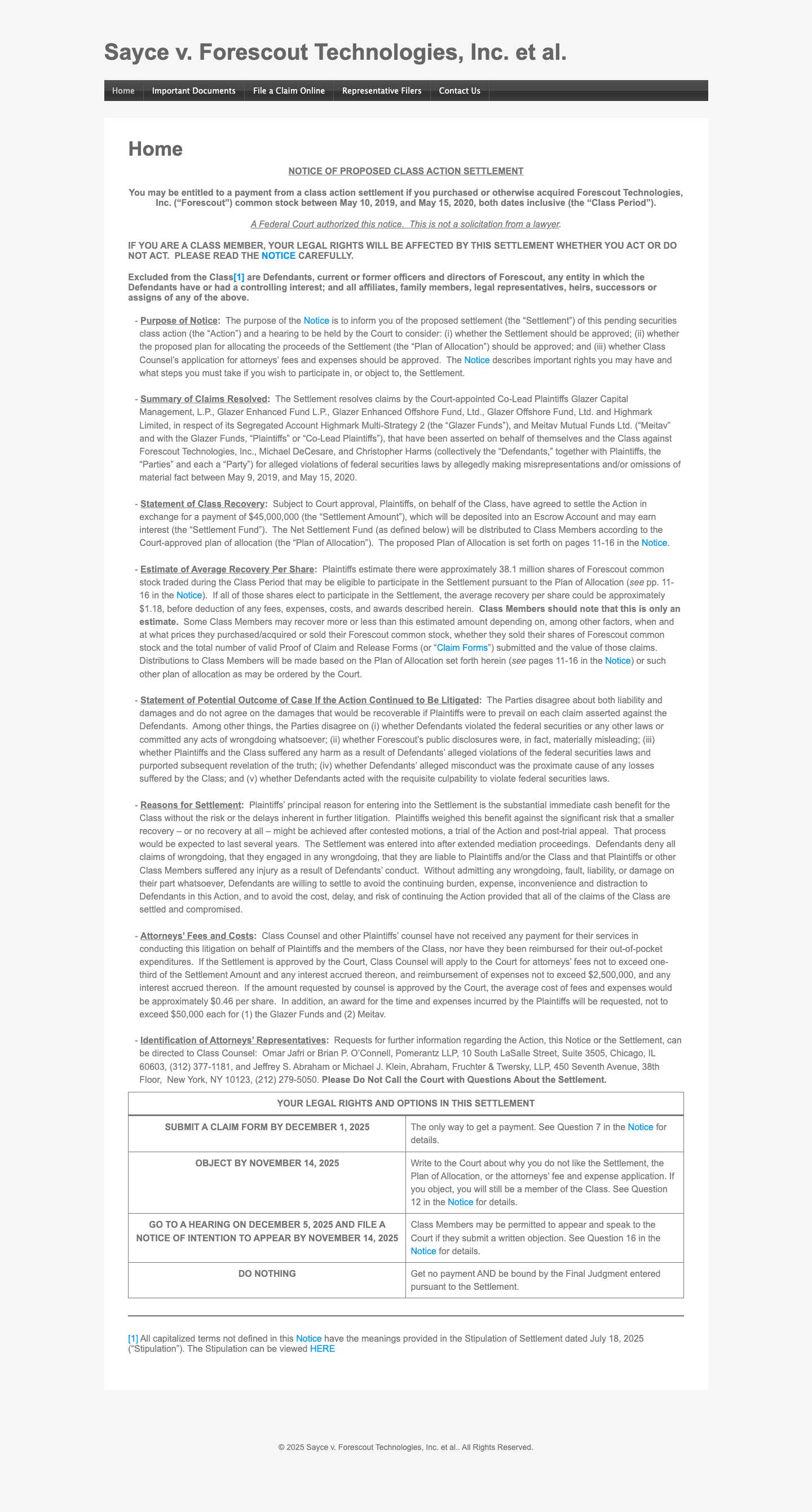 Sayce v. Forescout Technologies, Inc. et al. - Full Screenshot