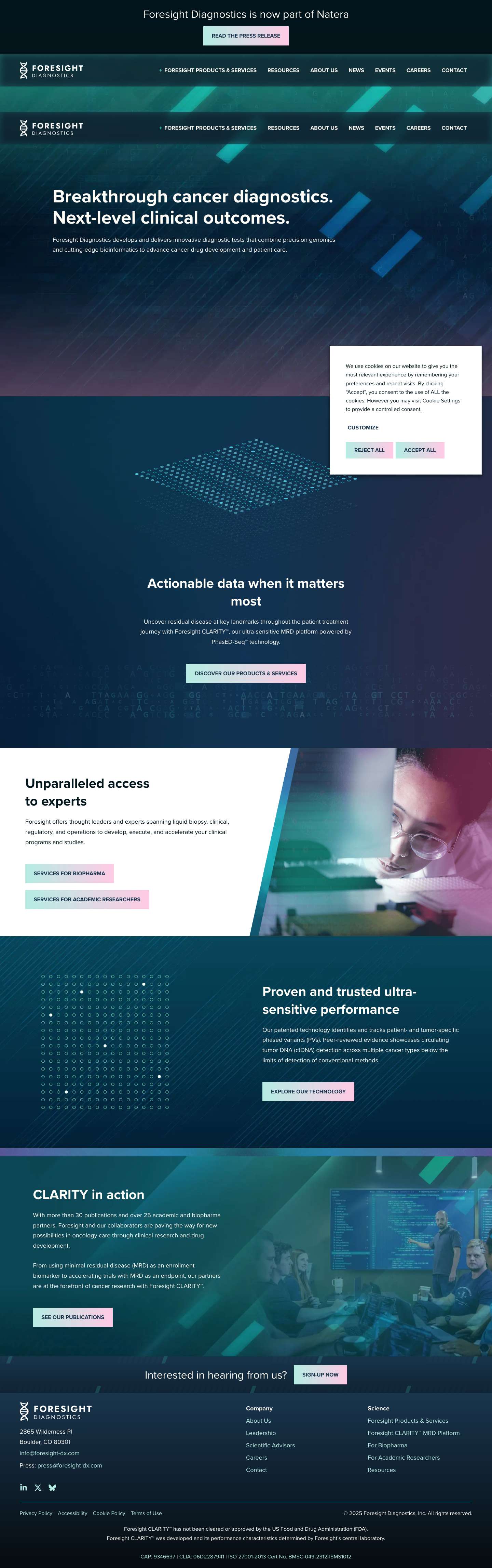 Ultra-Sensitive Cancer Diagnostic Tests | Foresight Diagnostics - Full Screenshot