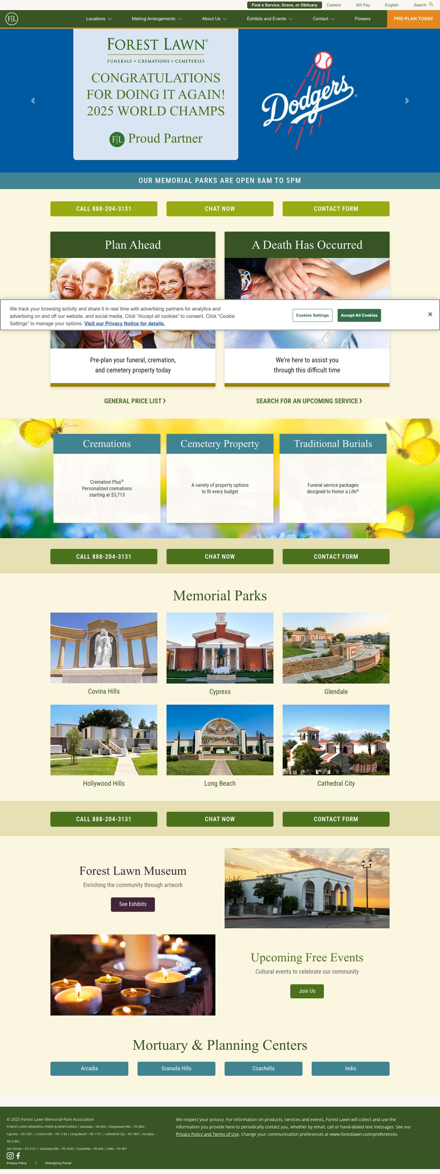 Forest Lawn Memorial-Parks | Funerals Cremations Cemeteries | Los Angeles County, Orange County, Riverside County - Full Screenshot