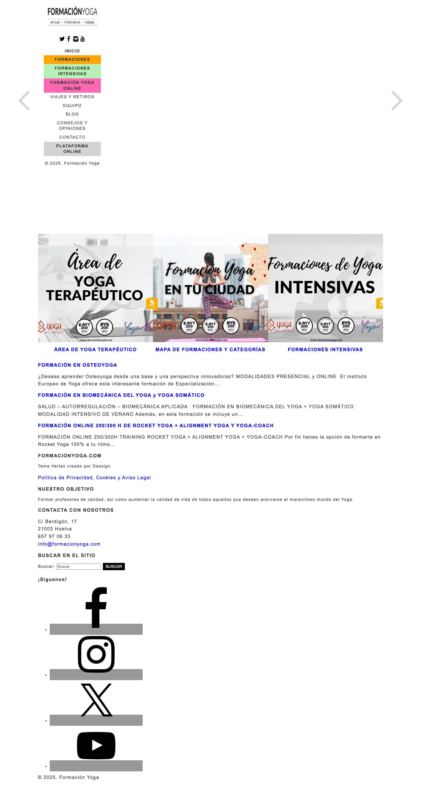 Formación YogaFacebookInstagramTwitterYouTubeWhatsApp - Full Screenshot