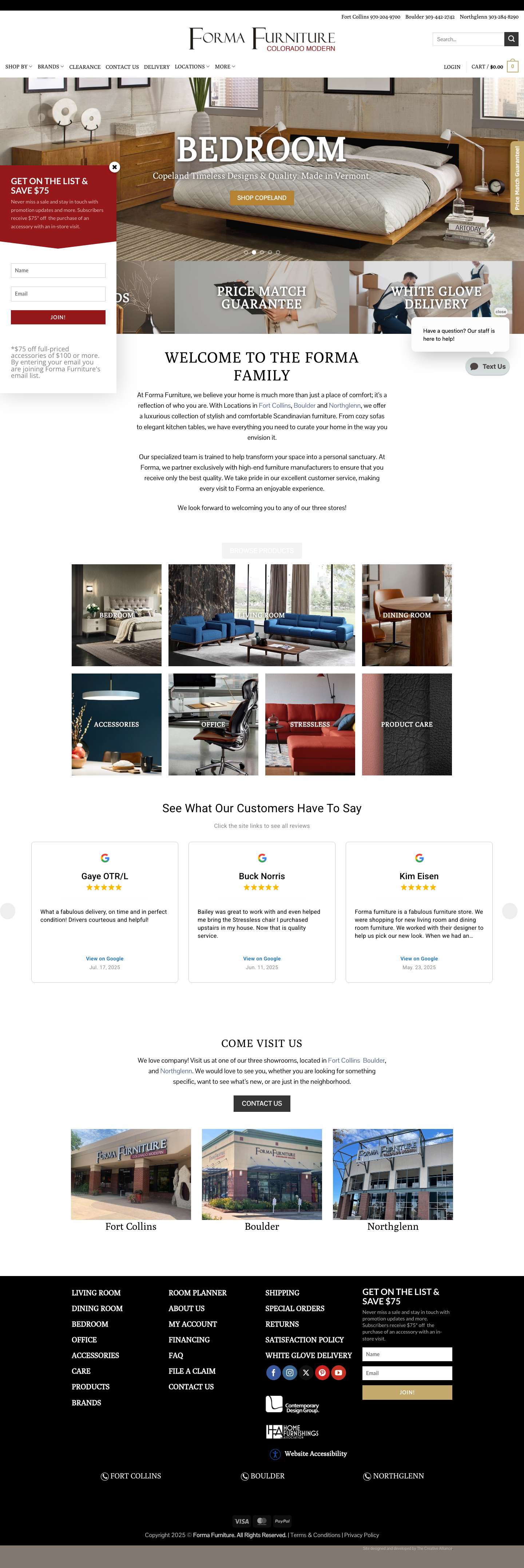 Forma Furniture Stores in Fort Collins, Boulder & Denver, CO - Full Screenshot