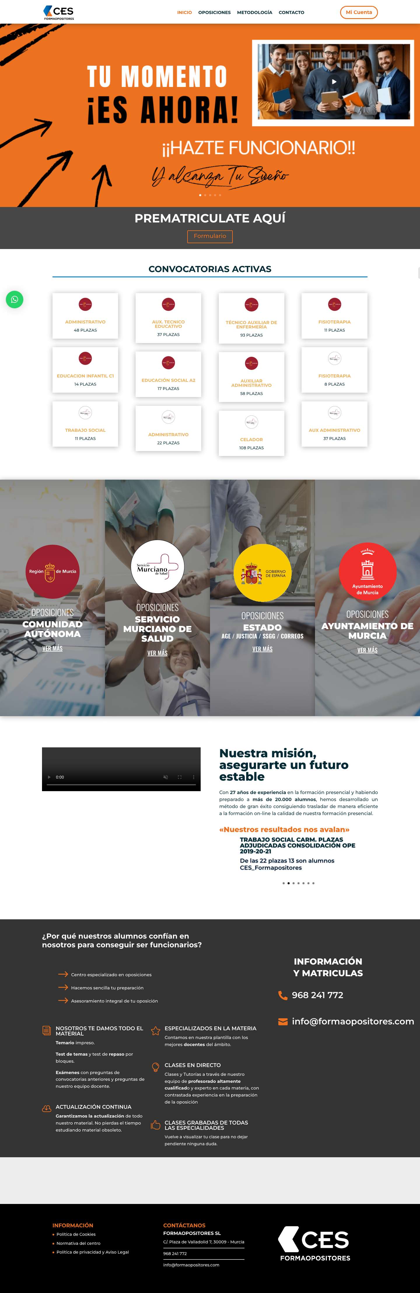Academia Oposiciones Murcia con modalidad online y presencial - Full Screenshot