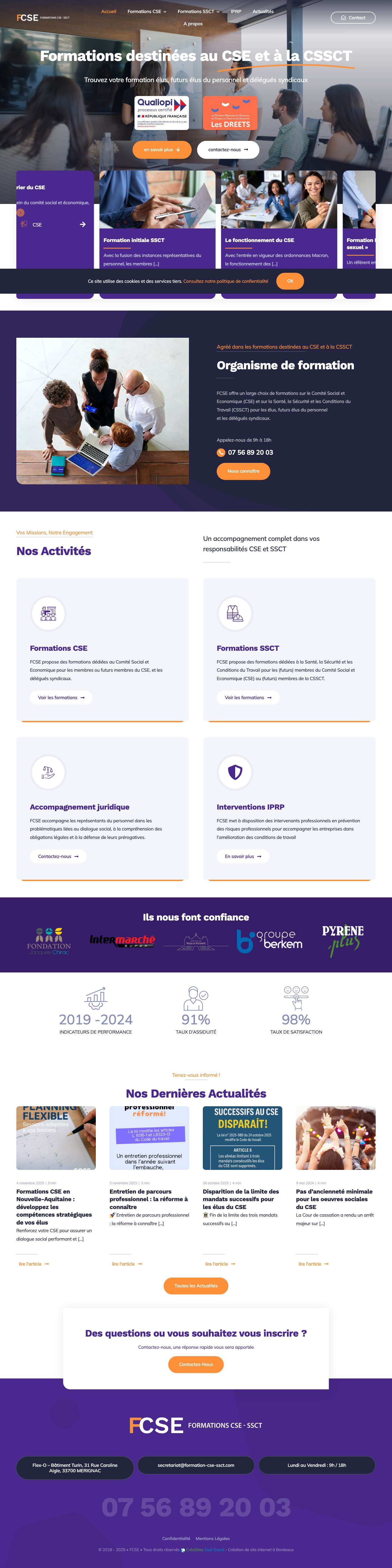 FCSE I Formations CSE SSCT I Bordeaux Perigueux Limoges Pau - Full Screenshot