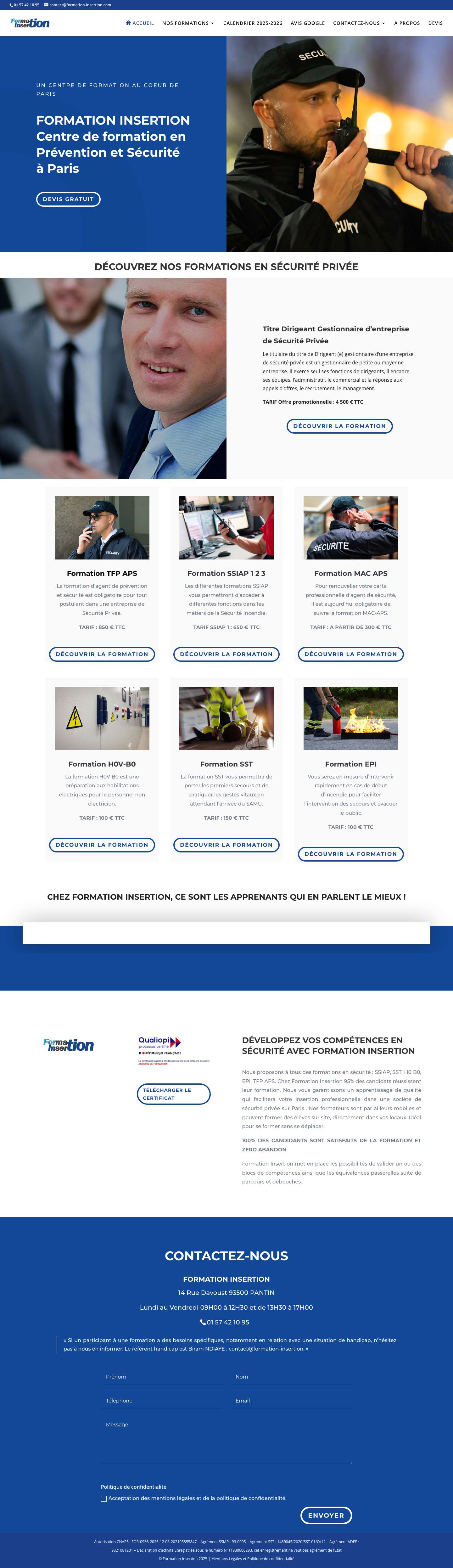 Formation agents de sécurité (SSIAP, APS ,SST ,EPI) | Centre formation Paris - Full Screenshot