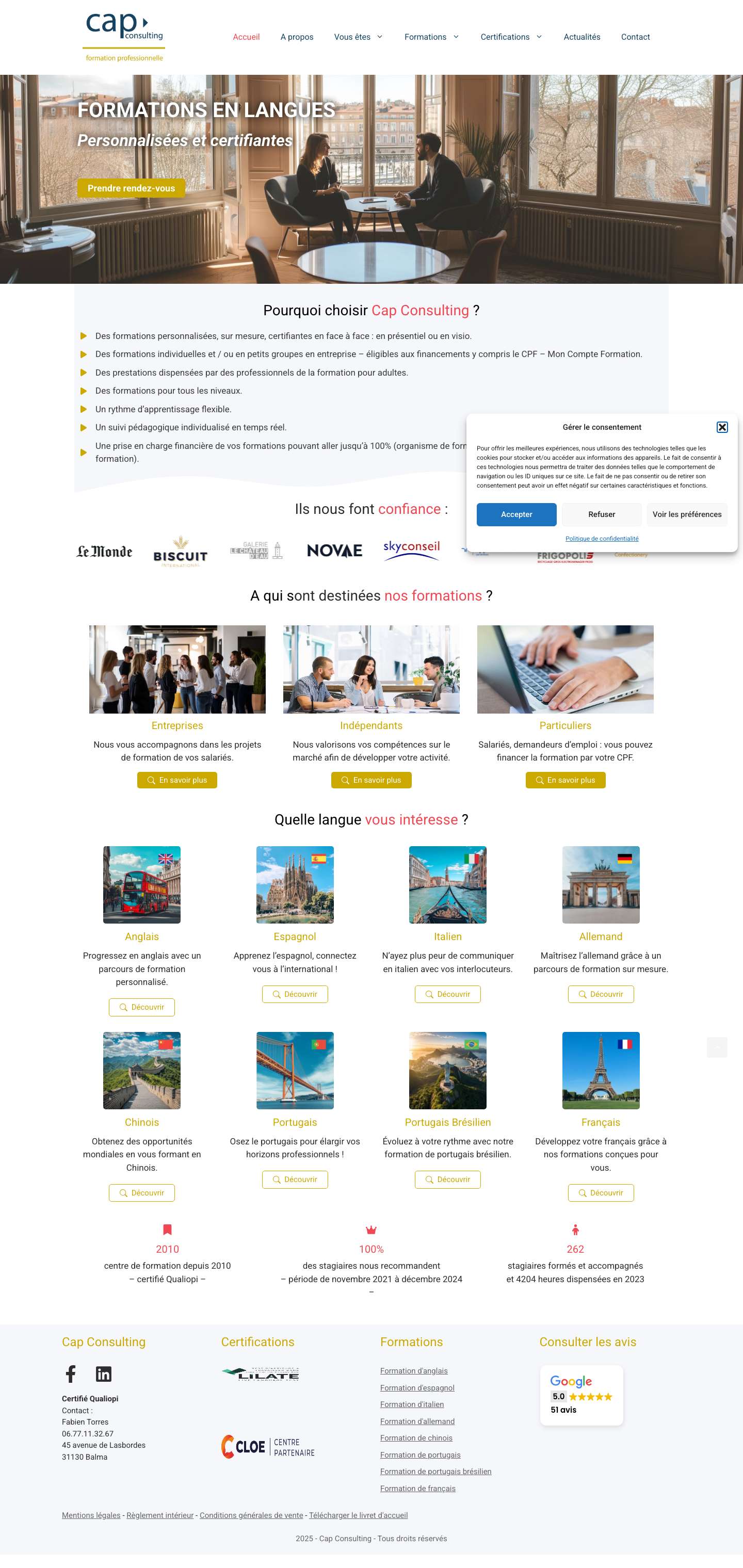 Formation en langues à Toulouse, Balma, visio financée par le CPF - Full Screenshot