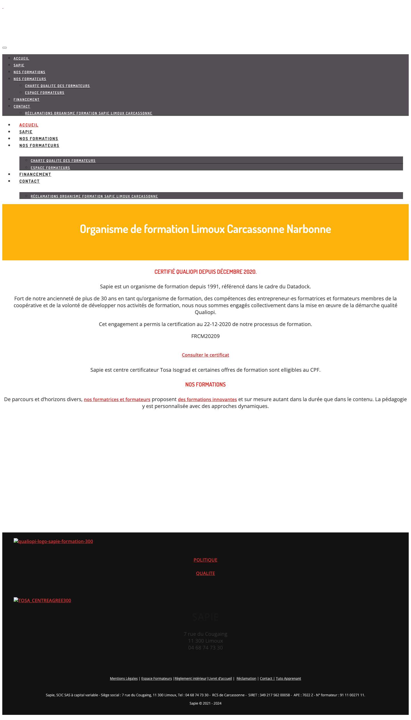 Organisme de formation Limoux Carcassonne Narbonne - Full Screenshot