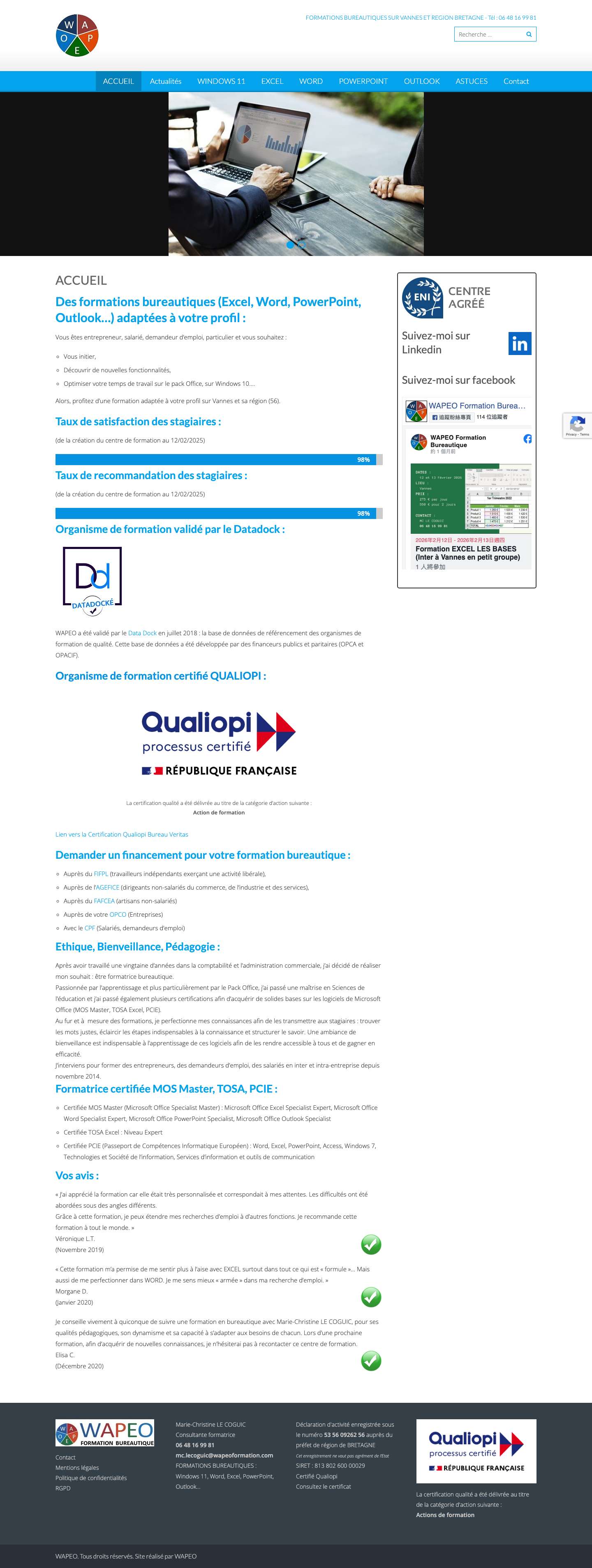 ACCUEIL - WAPEO formation bureautique - Full Screenshot