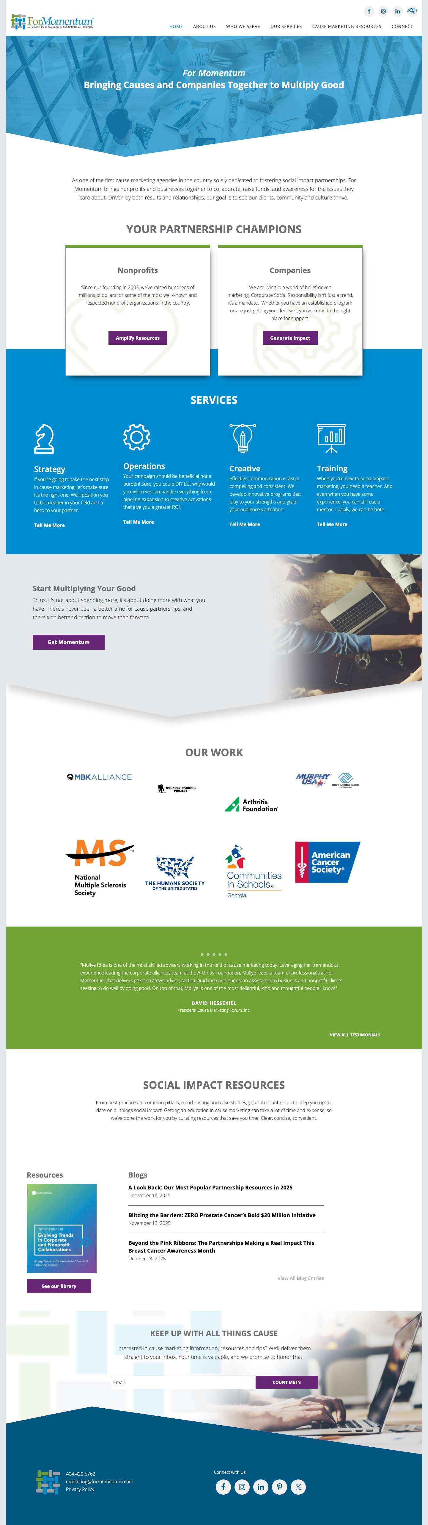 For Momentum - Cause Marketing Agency and CSR Strategy FirmFacebookInstagramLinkedInFacebookInstagramLinkedInPinterestTwitter - Full Screenshot