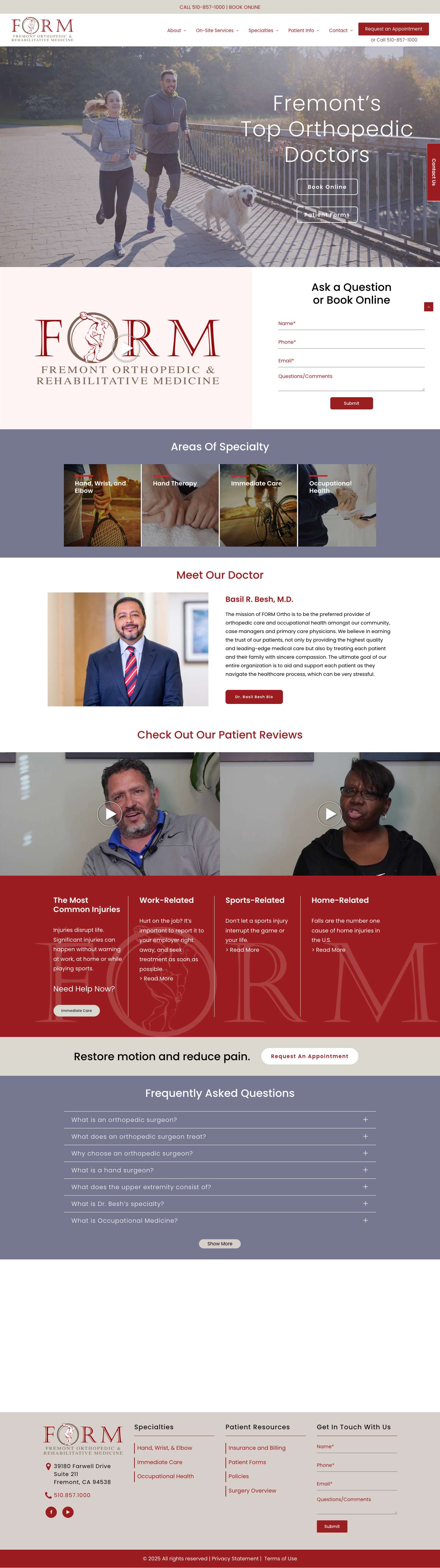 Fremont Orthopedic & Rehabilitation Medicine | Orthopedic Doctors - Full Screenshot