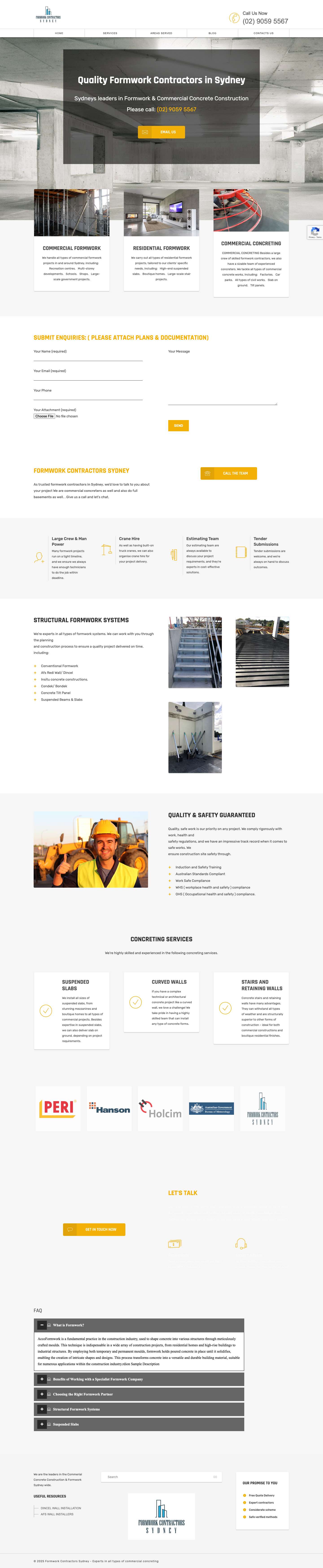 Formwork Contractors Sydney | Commercial Slabs | (02) 9059 5567 - Full Screenshot
