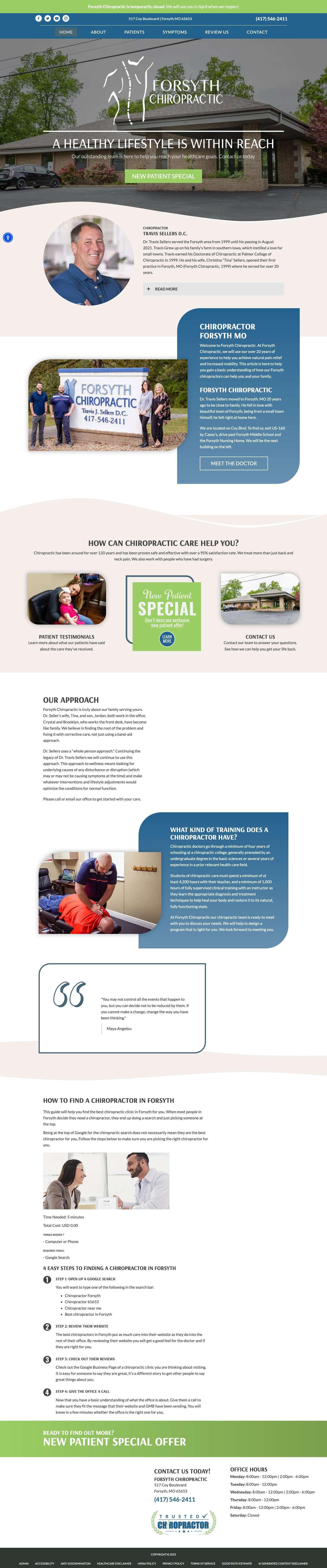 New Patient Special | Chiropractor Forsyth MO - Full Screenshot