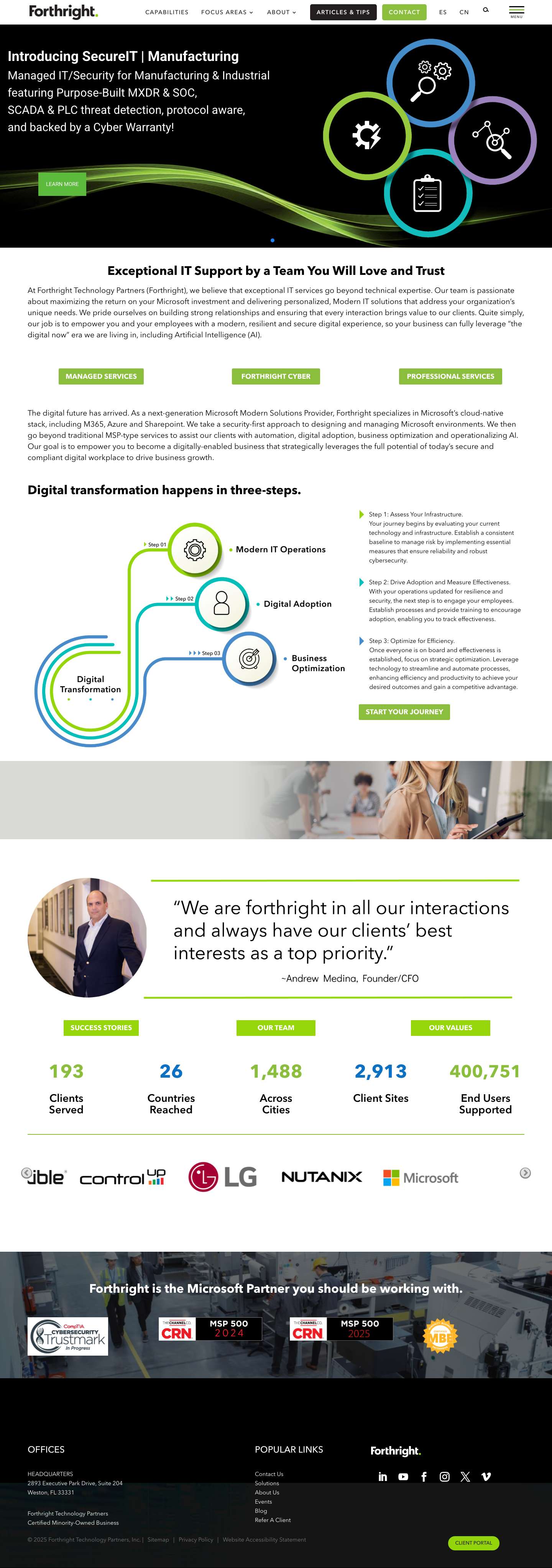 Microsoft Managed IT and Cybersecurity Services - Forthright Technology Partners - Full Screenshot