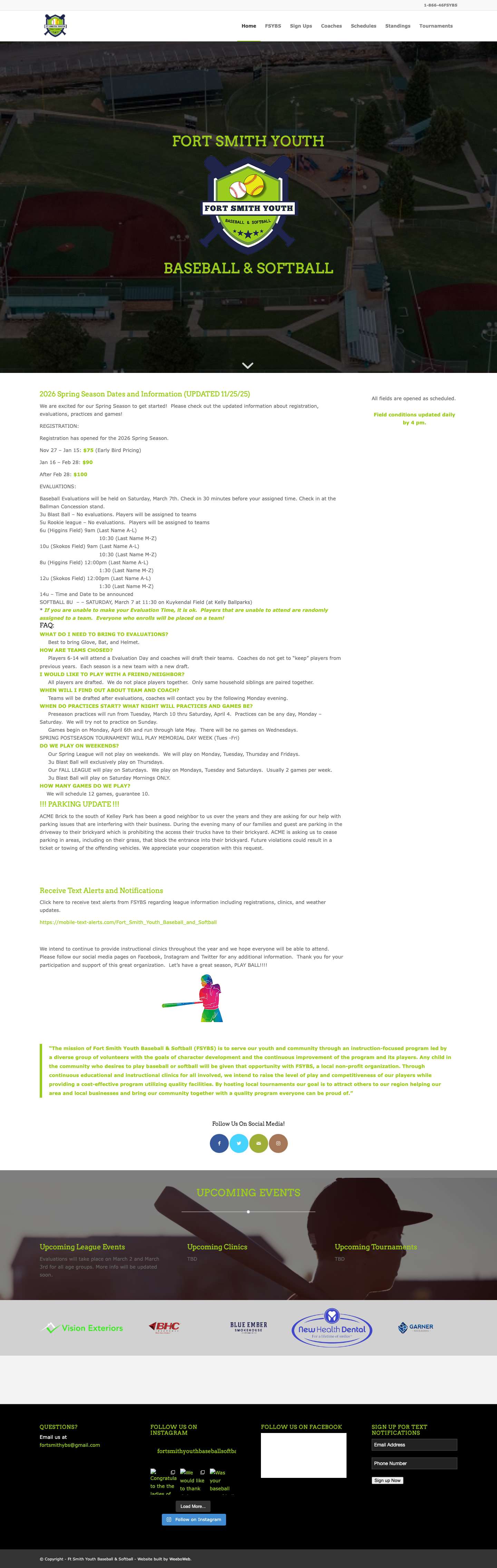 Ft Smith Youth Baseball & Softball – Baseball, Softball and Instructional Clinics - Full Screenshot