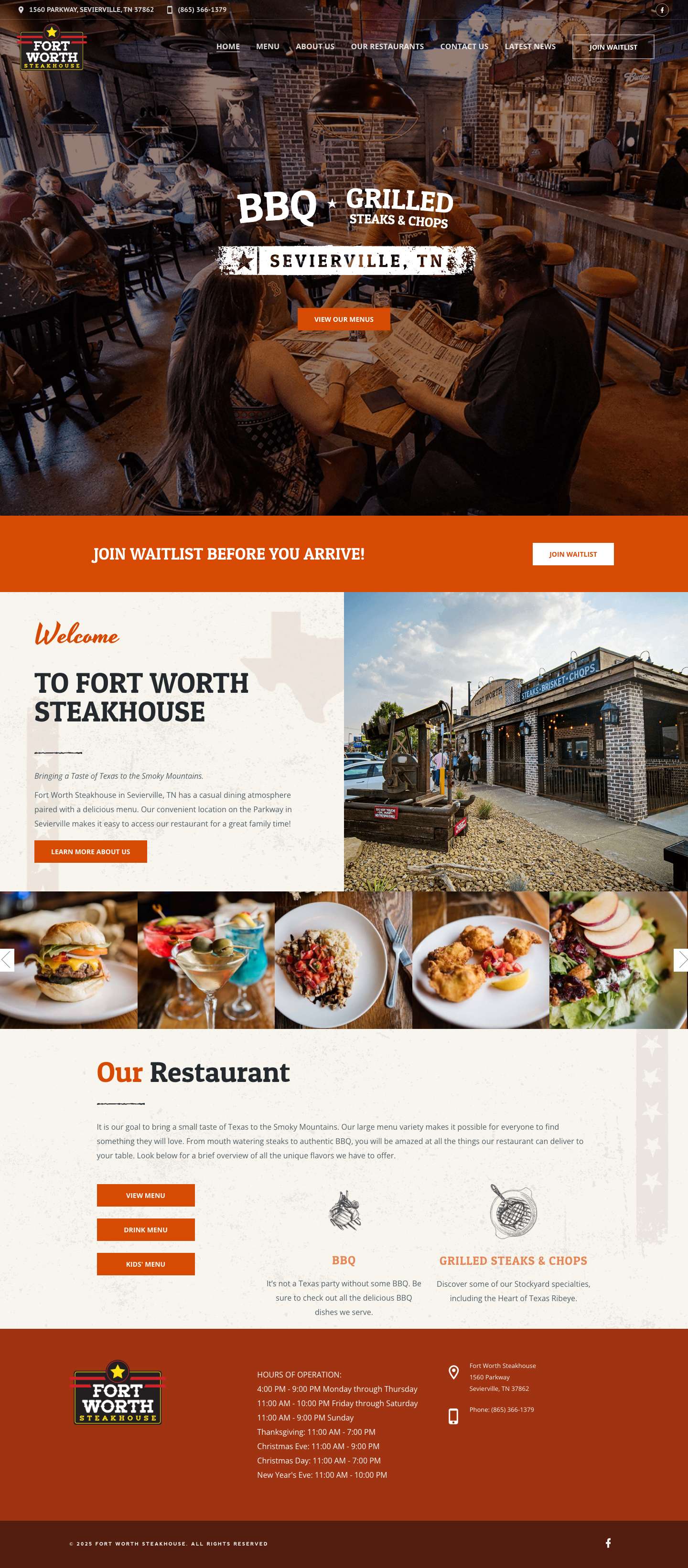 Fort Worth Steakhouse in Sevierville TN - Full Screenshot