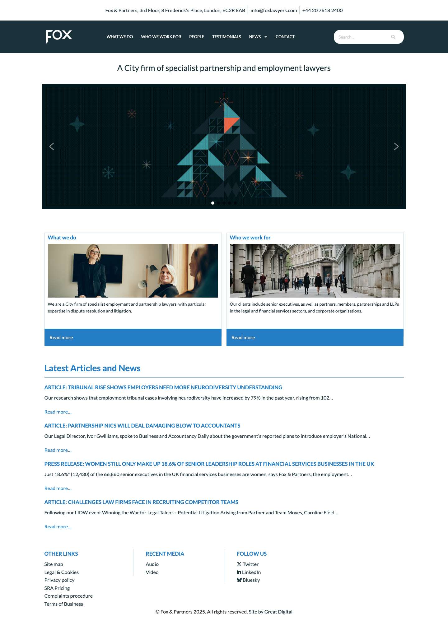 Employment Law and Partnership Law firm Fox & Partners - London - Full Screenshot