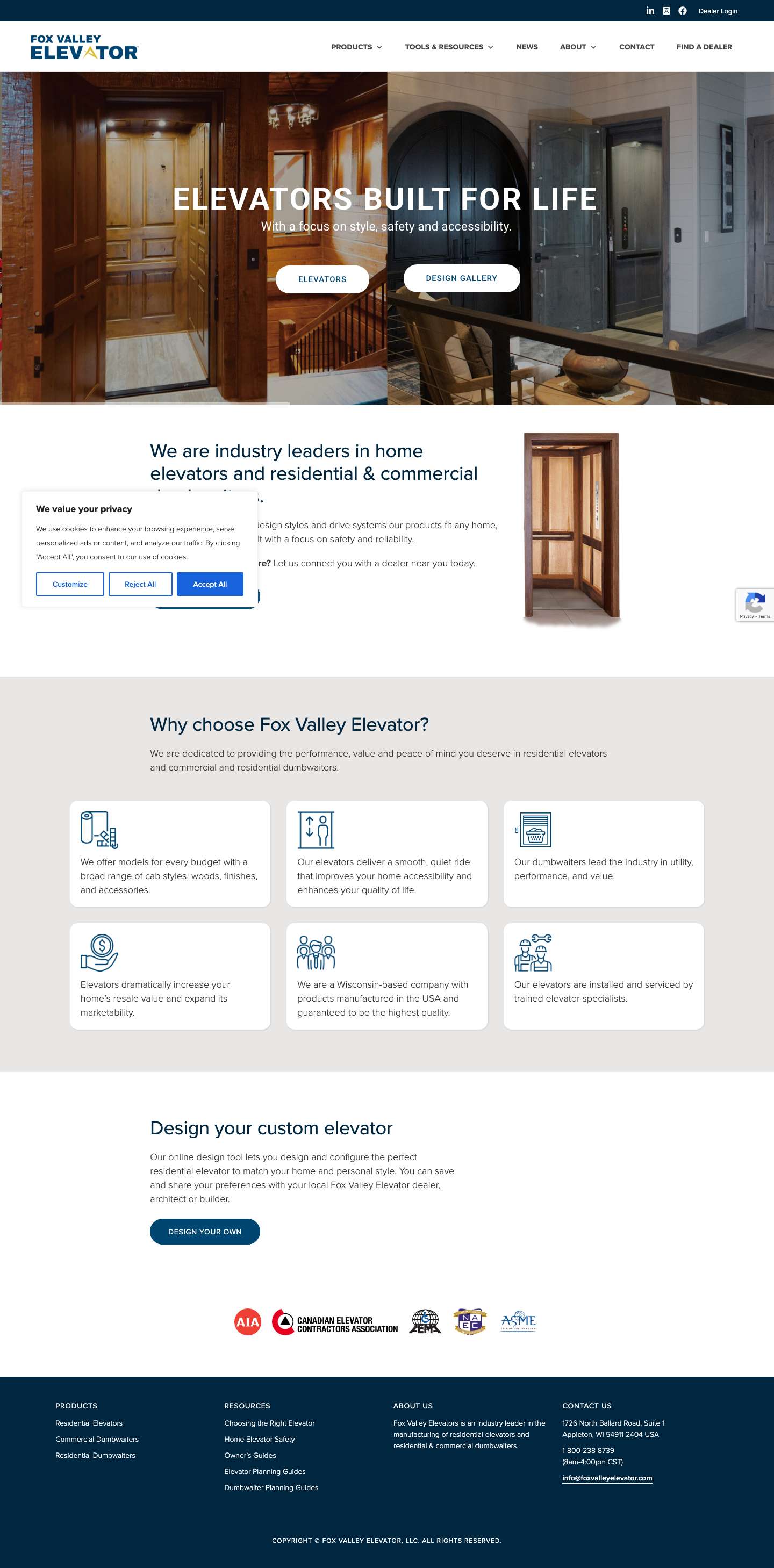 Fox Valley Elevator - Residential Elevators and Dumbwaiters - Full Screenshot