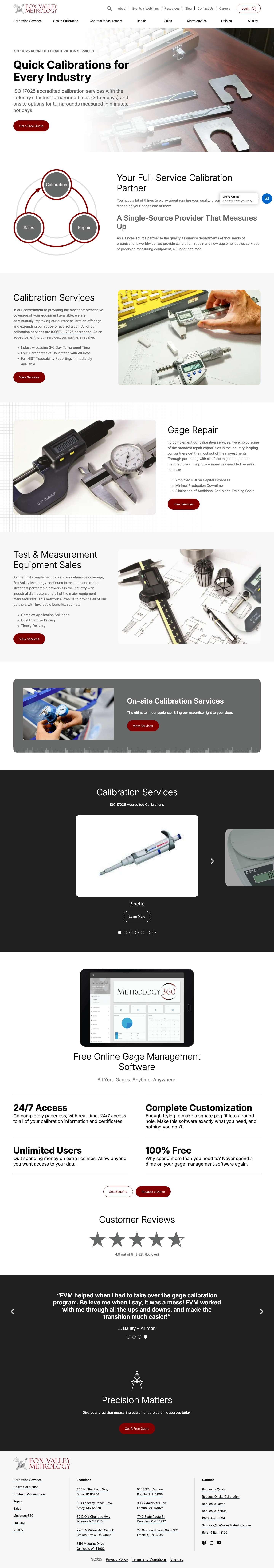 Fox Valley Metrology | ISO 17025 Calibration Services - Full Screenshot