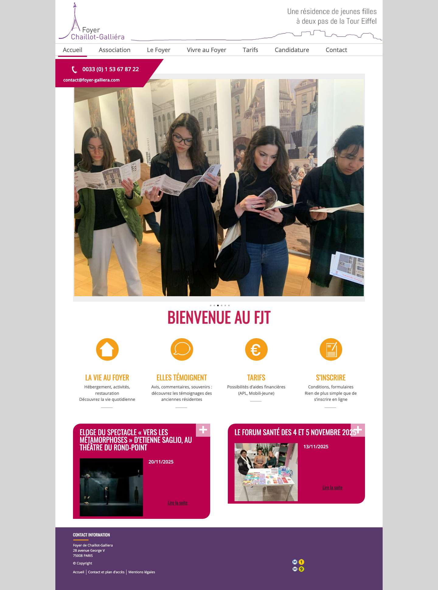 Foyer Chaillot-Galliéra, résidence de jeunes filles à Paris - Full Screenshot