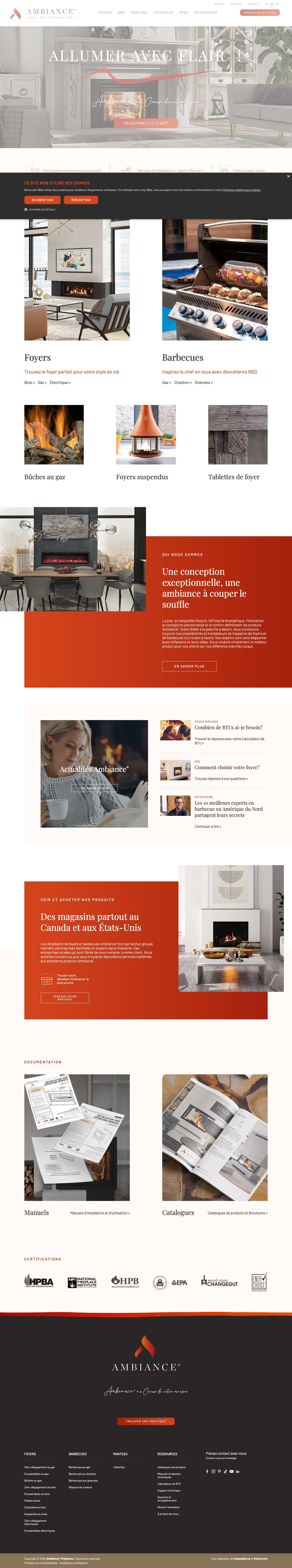 Foyers, barbecues (BBQ), extérieur et spas - Ambiance® - Full Screenshot