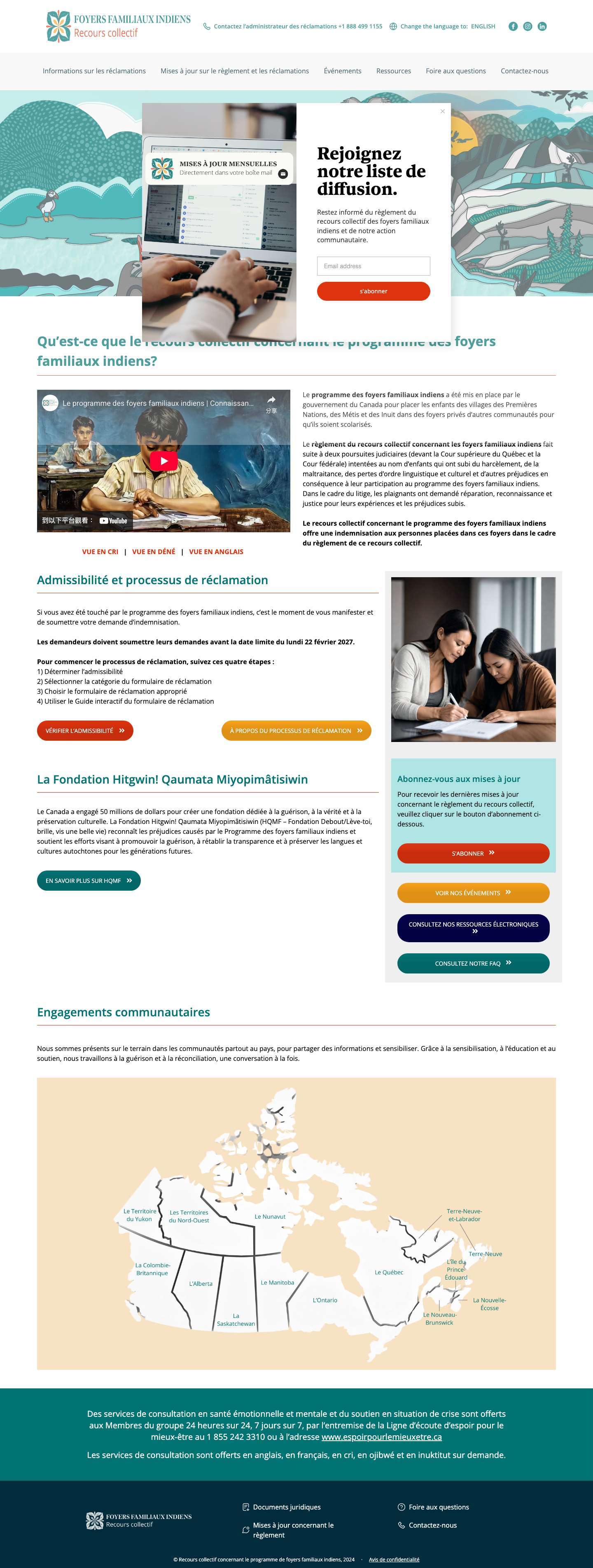 Règlement du recours collectif autochtone | Le programme des foyers familiaux indiens - Full Screenshot