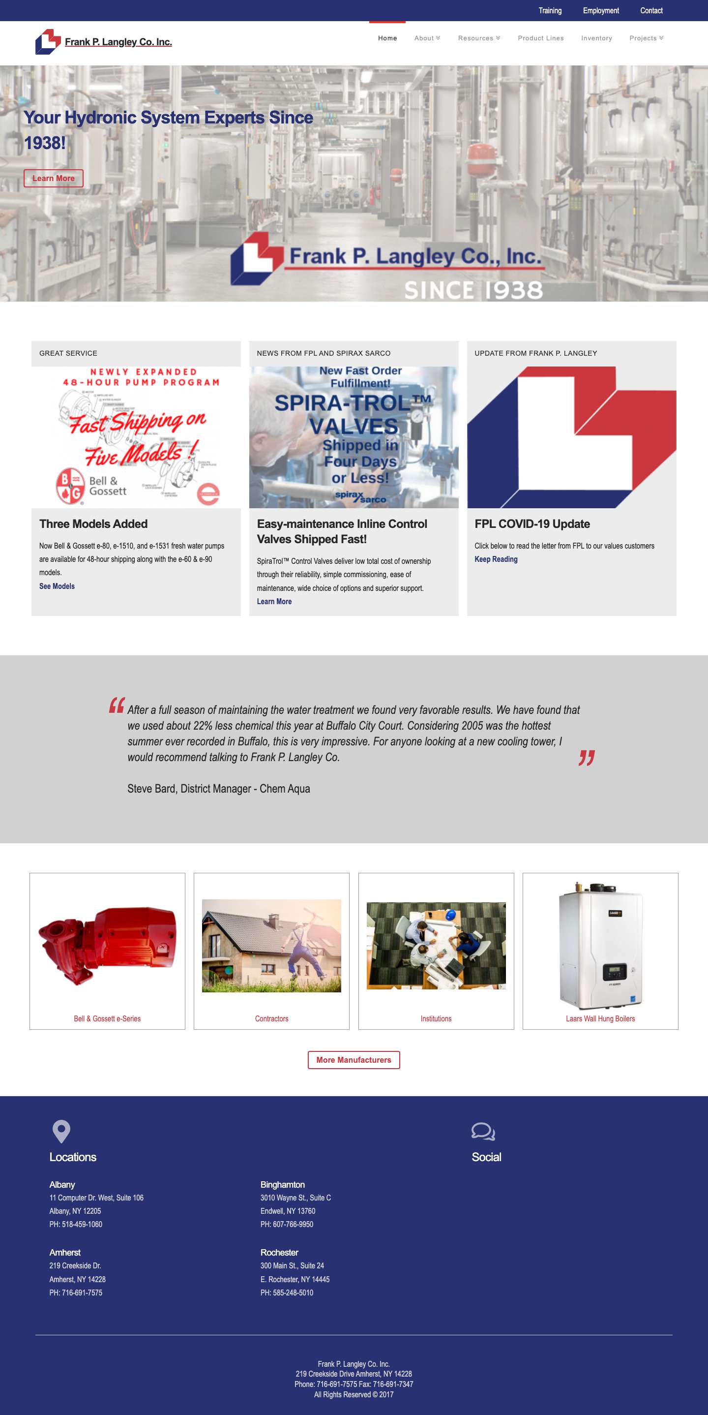 Frank P. Langley Co. Inc. | Stocking Manufacturers’ Representative in the Heating and Plumbing Industries - Full Screenshot