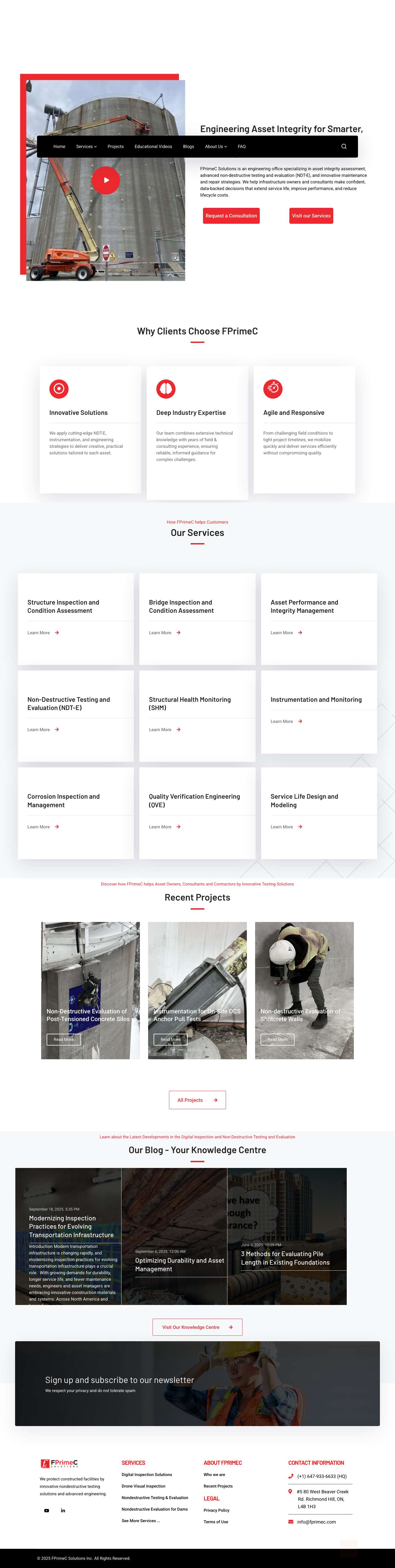Home - Nondestructive Testing of Concrete - FPrimeC Solutions Inc. - Full Screenshot