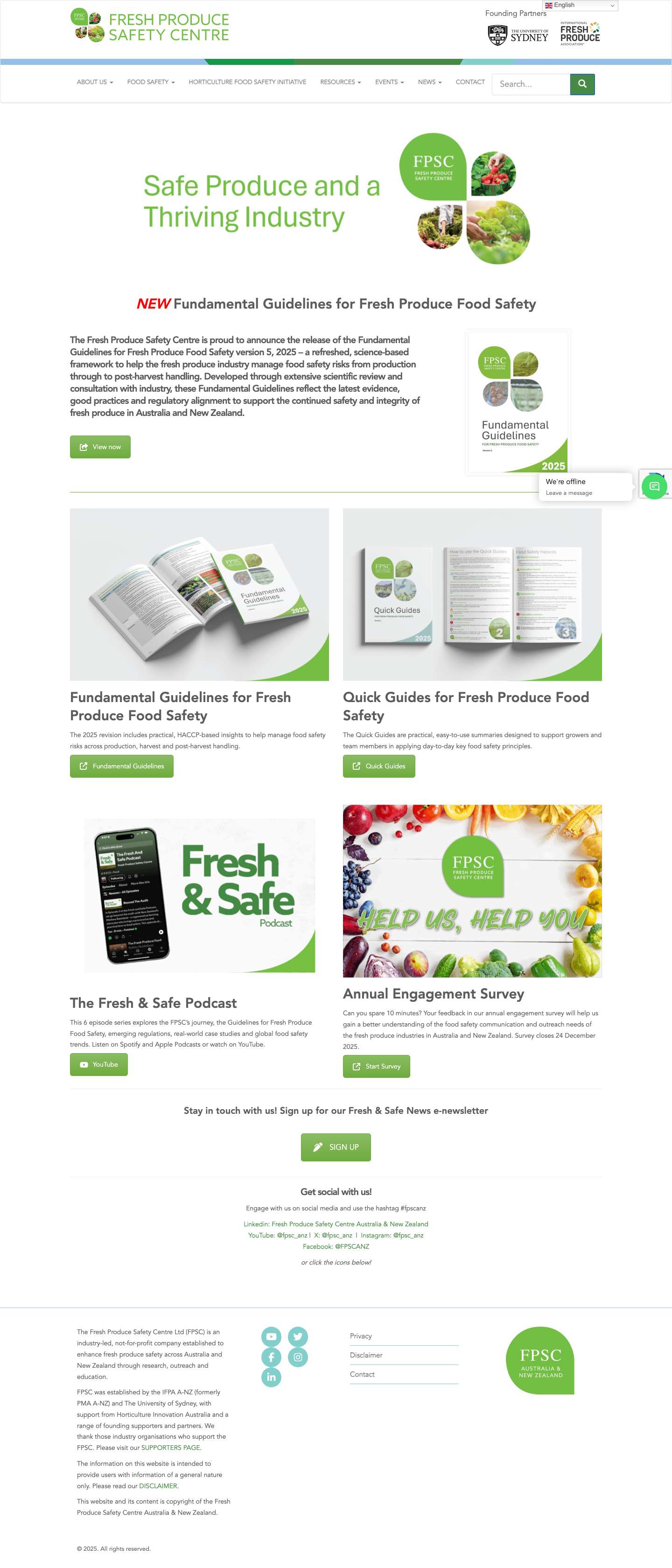 Home - Fresh Produce Safety Centre Australia & New Zealand - Full Screenshot
