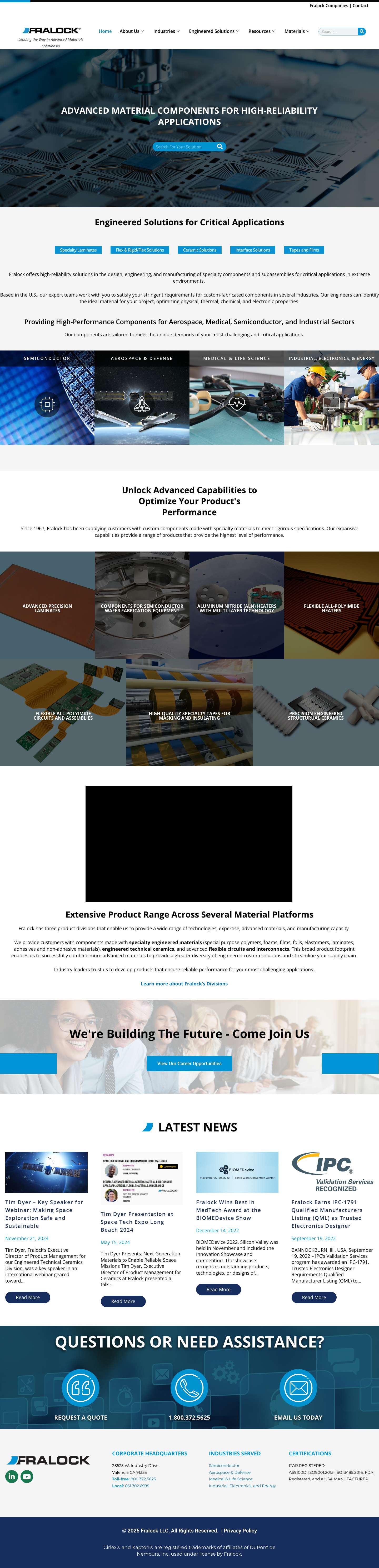 Fralock - Semiconductor, Aerospace, and Medical Components - Full Screenshot