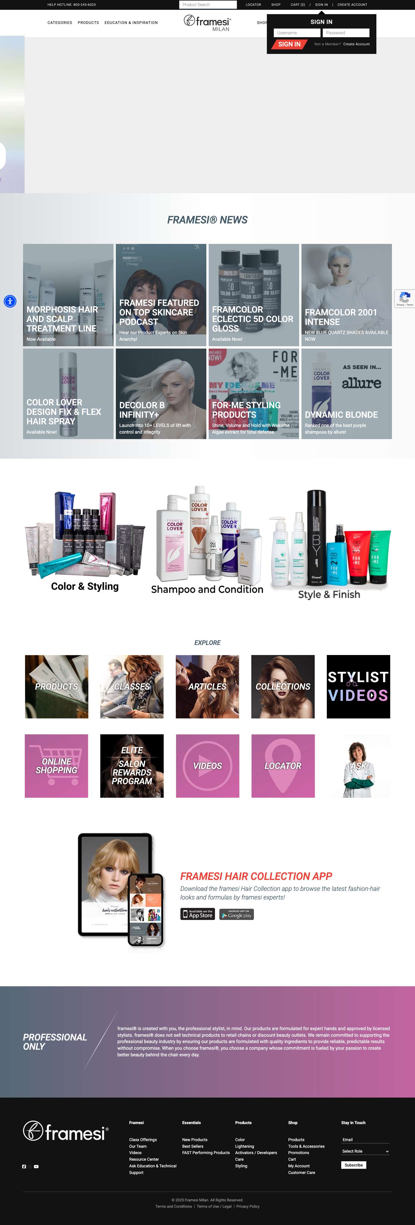 Professional Hair Color Products | framesi - Full Screenshot