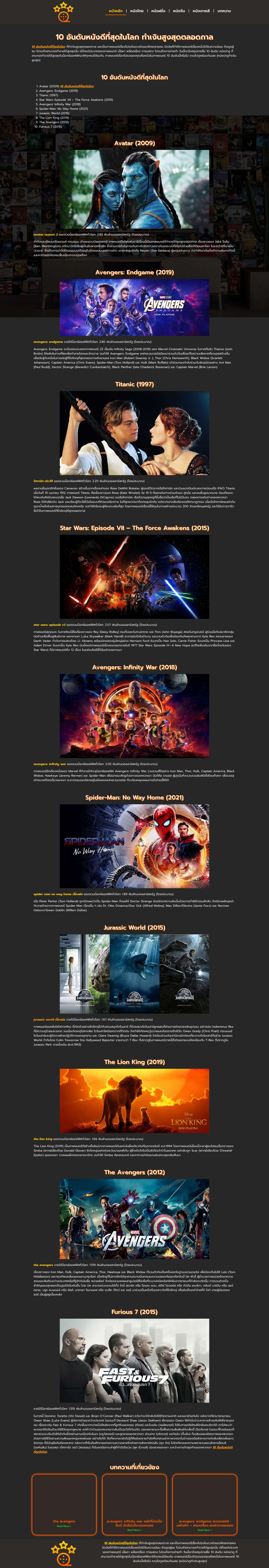 10 อันดับหนังดีที่สุดในโลก ทำเงินสูงสุดตลอดกาล - Full Screenshot