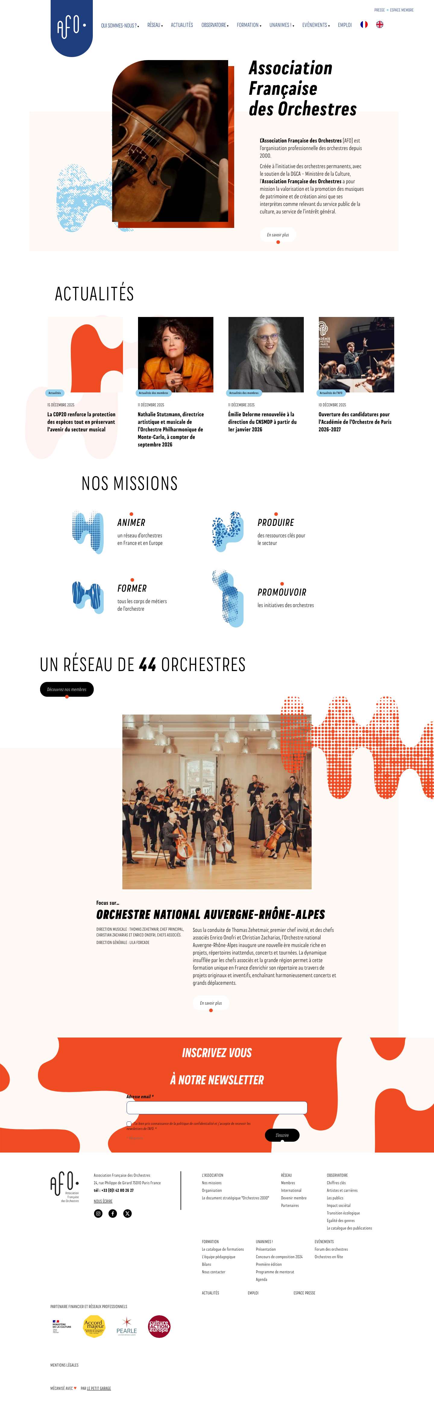 Association Française des Orchestres | Organisme professionnel des orchestres - Full Screenshot